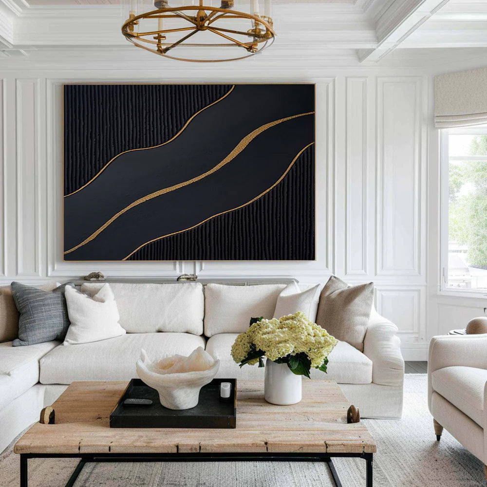 Light Luxury Black and Gold Abstract Oil Painting #JM92