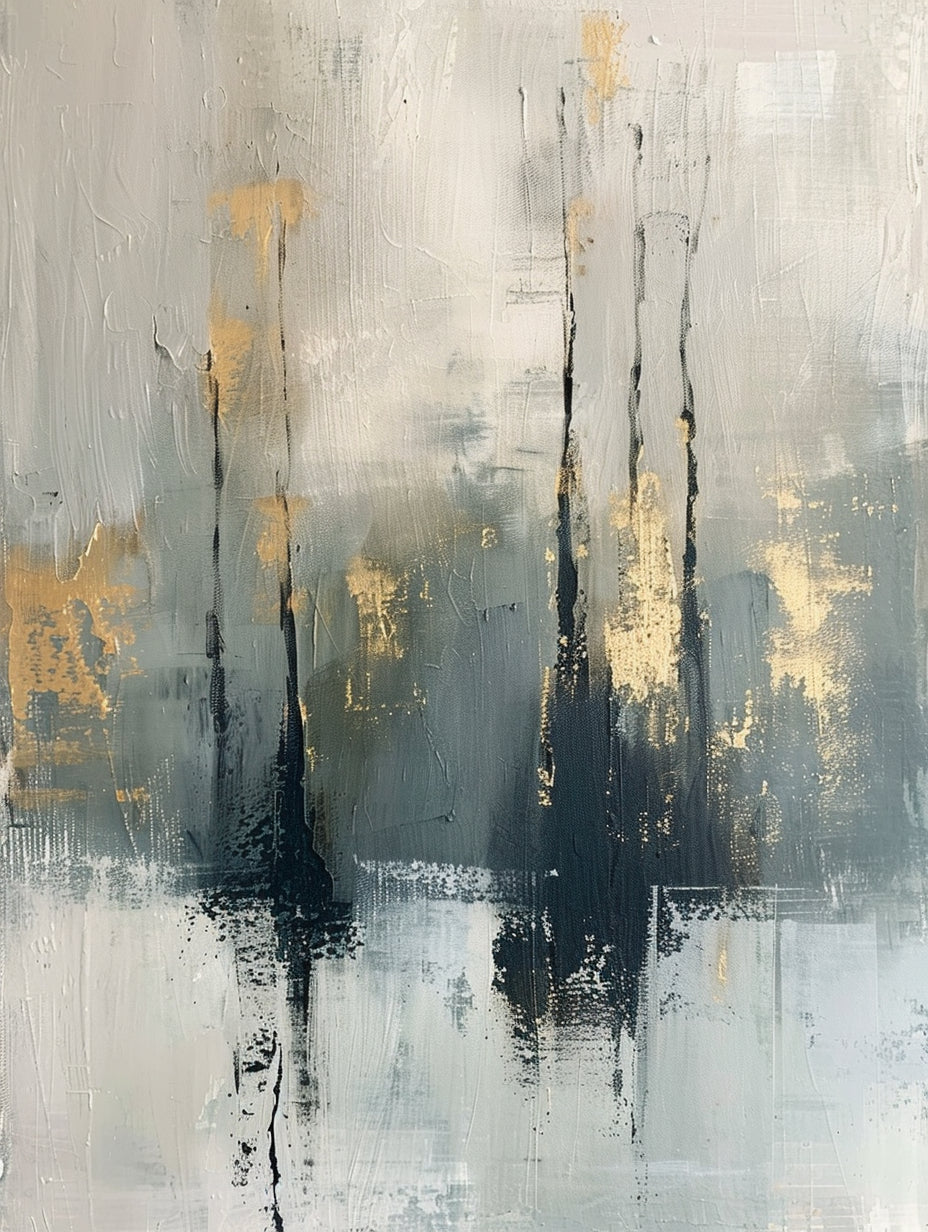 Abstract Gray & Gold Textured Oil Painting #FT214