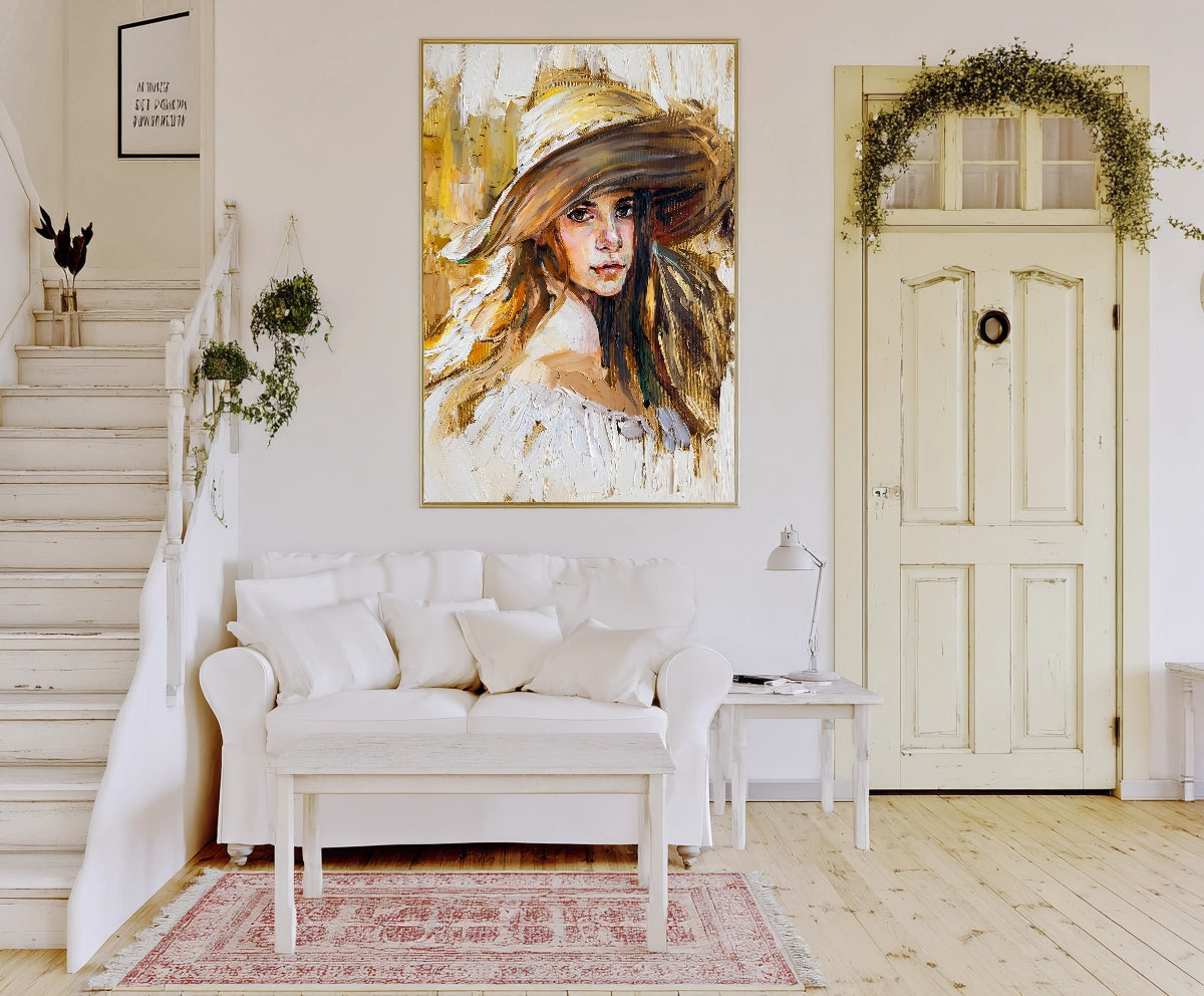 Straw Hat Female Portrait Oil Painting #AB324