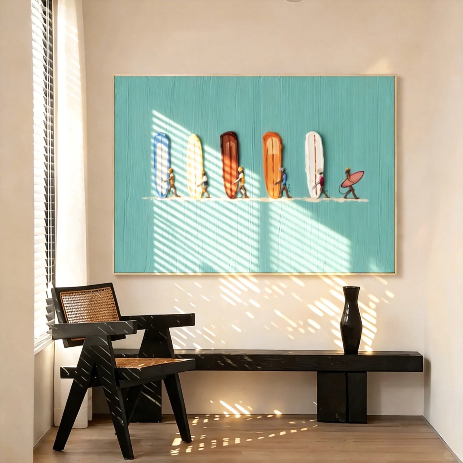 Turquoise Surfboard Lineup Oil Painting #SK41