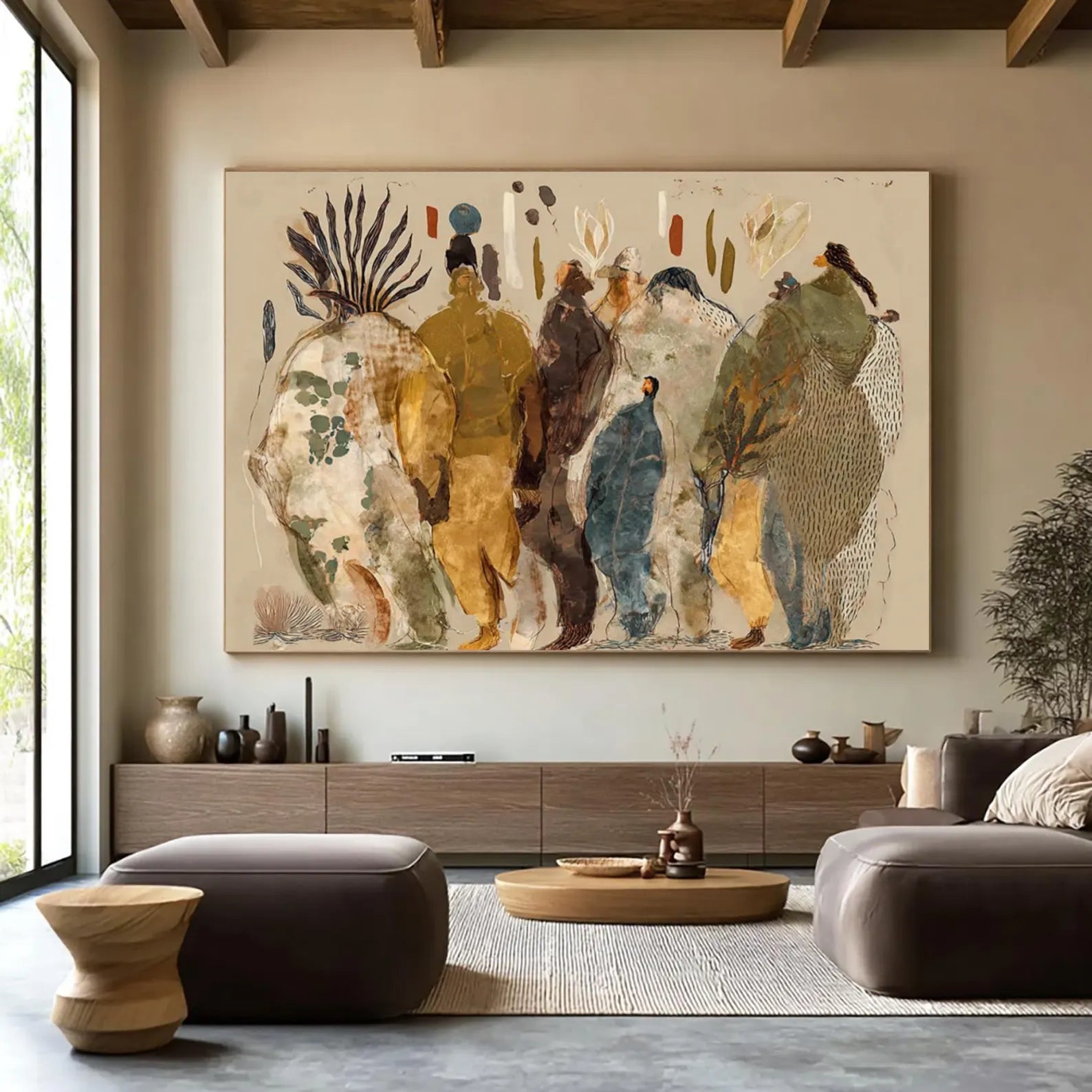 Abstract Earthy Tone Figures Hand-Painted Oil Painting #BH171