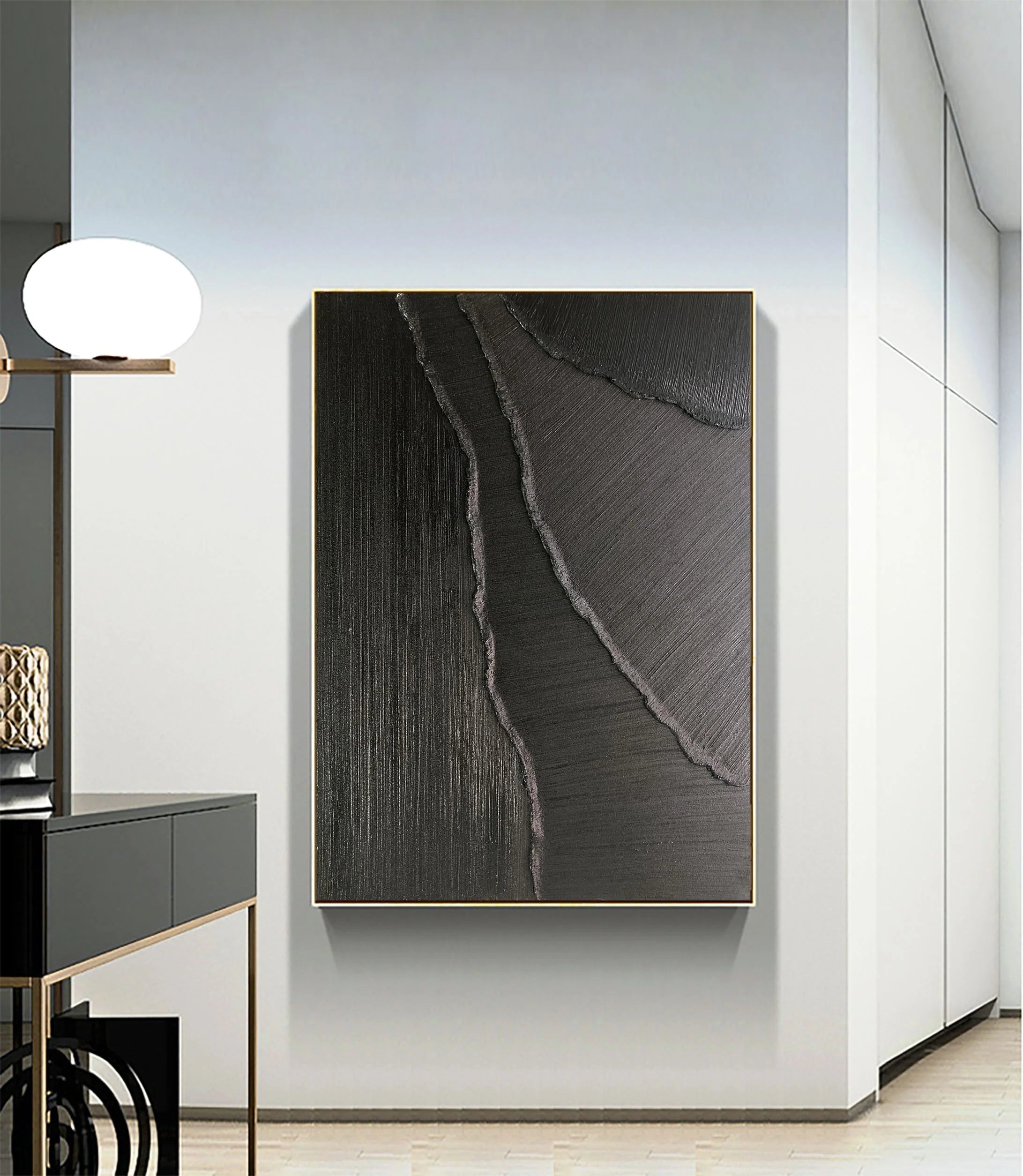 Plaster Art 3D Textured Black Minimalist Zen Canvas Art Painting