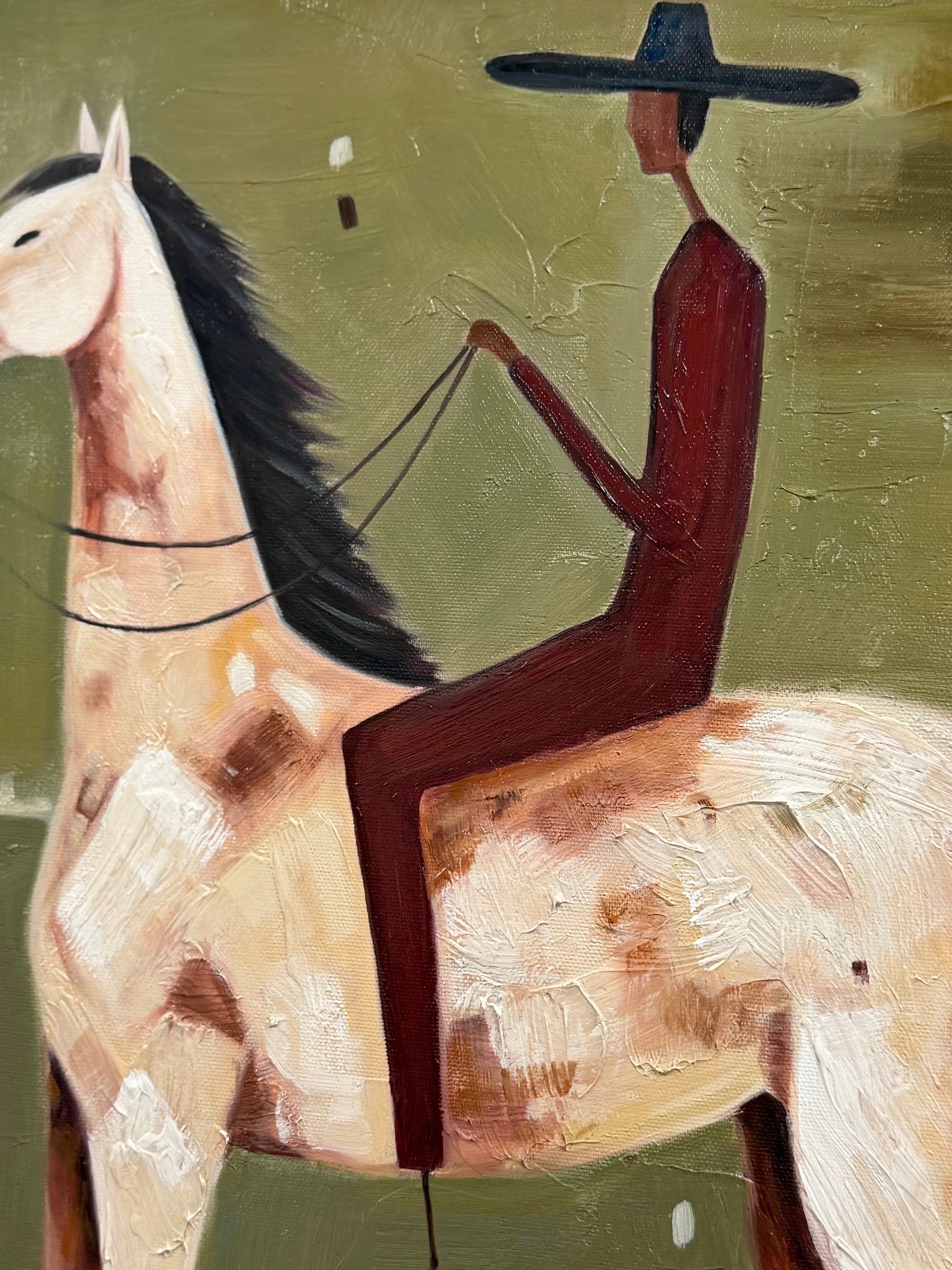 Hand-painted Abstract Cowboy on Horse Oil Painting, Neutral Western Wall Art #AB141