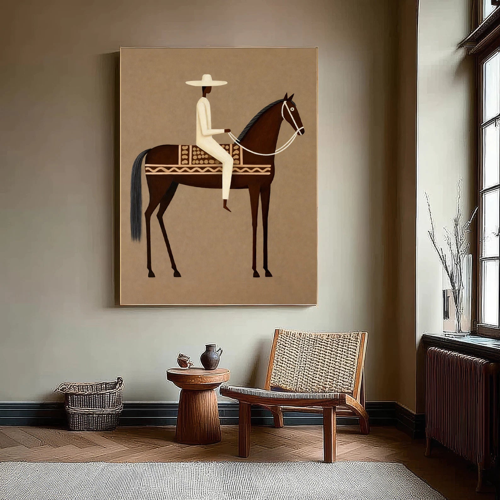 Minimalist Cowboy on Horse Wall Art #AB556