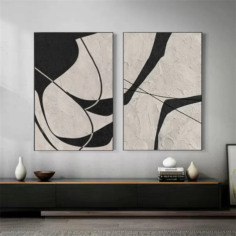 Beige & Black Abstract Textured Painting Set of 2 #WA325