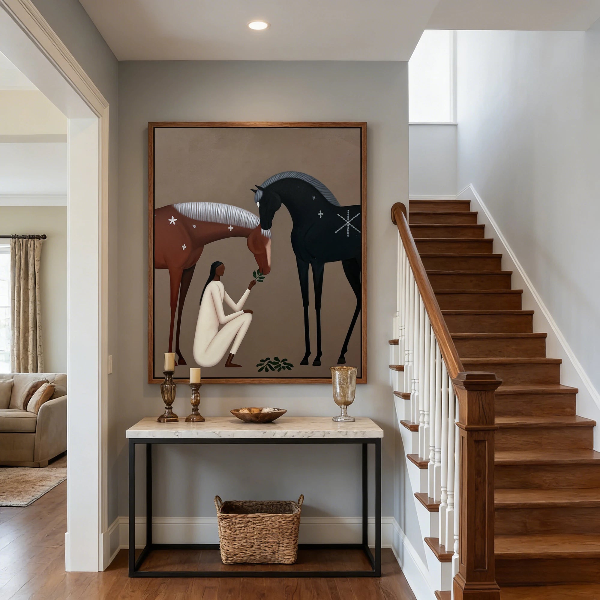 Two Horses Neutral Earthy Tone Wall Art #AB183
