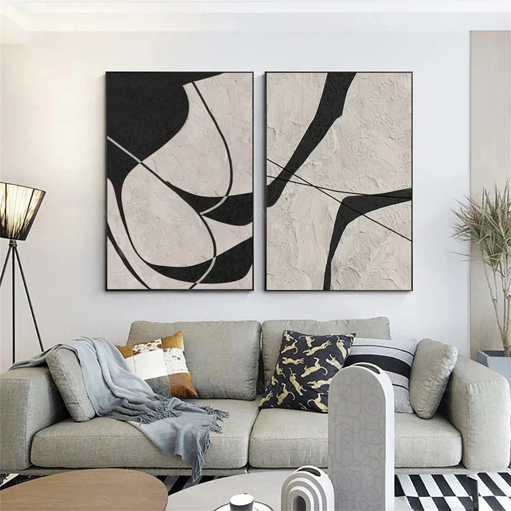 Beige & Black Abstract Textured Painting Set of 2 #WA325