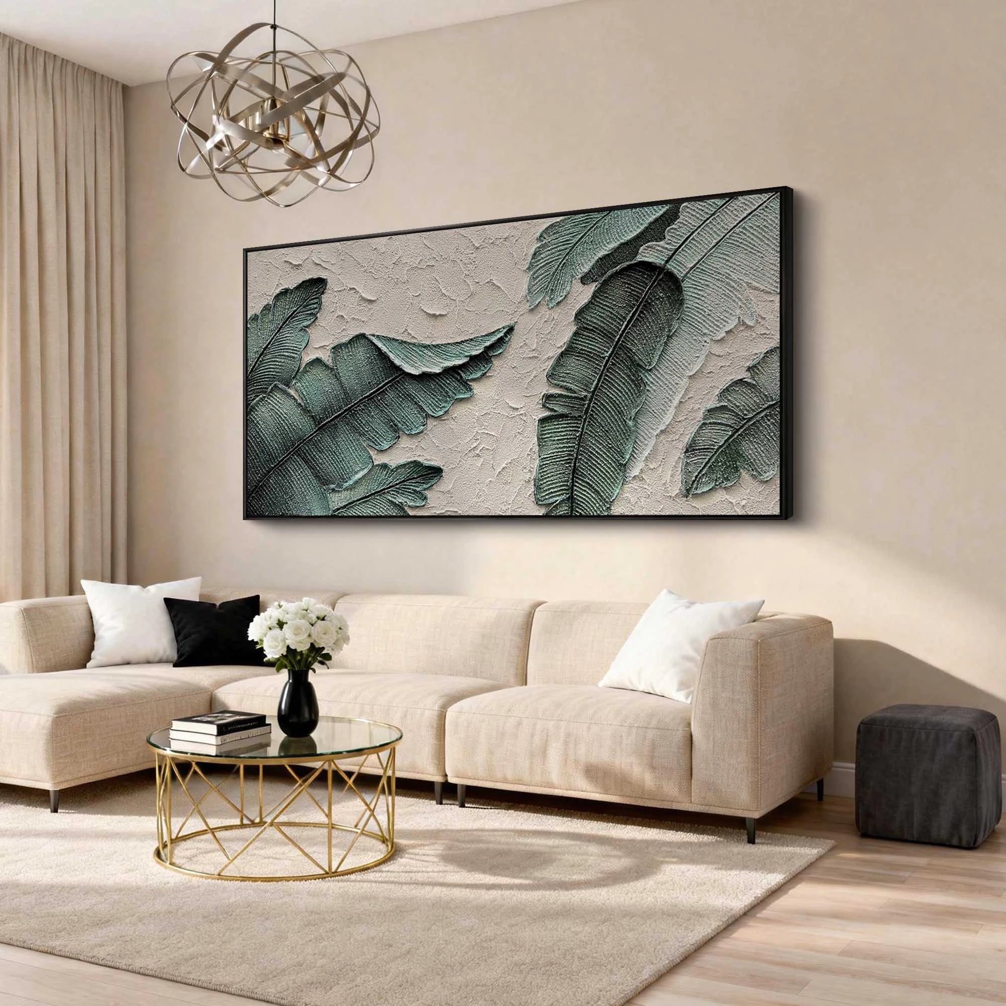 Modern Abstract Tropical Leaf Textured Oil Painting #FT512