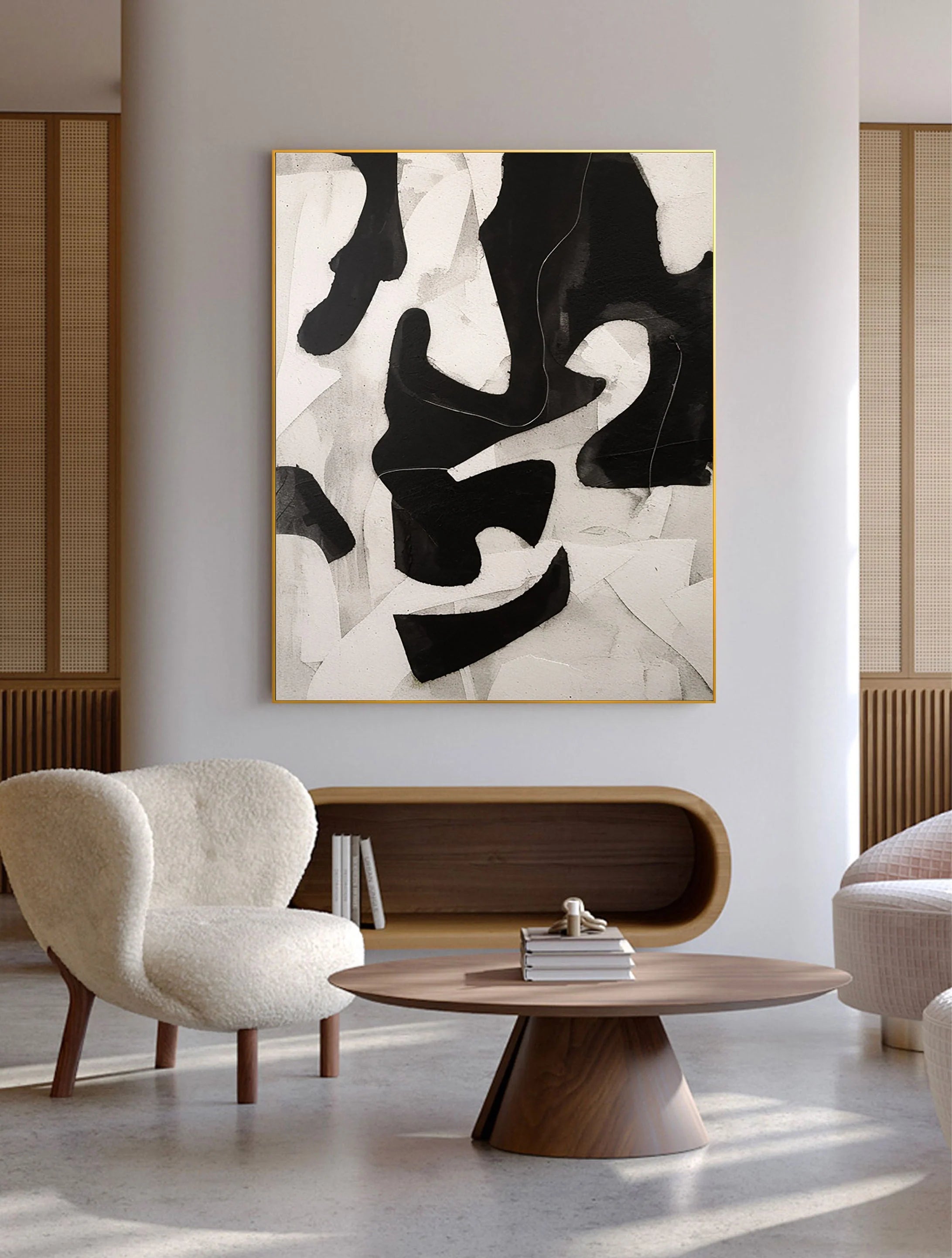 Textured Wabi Sabi Neutral Painting on Canvas Large Wall Artwork Black and Beige