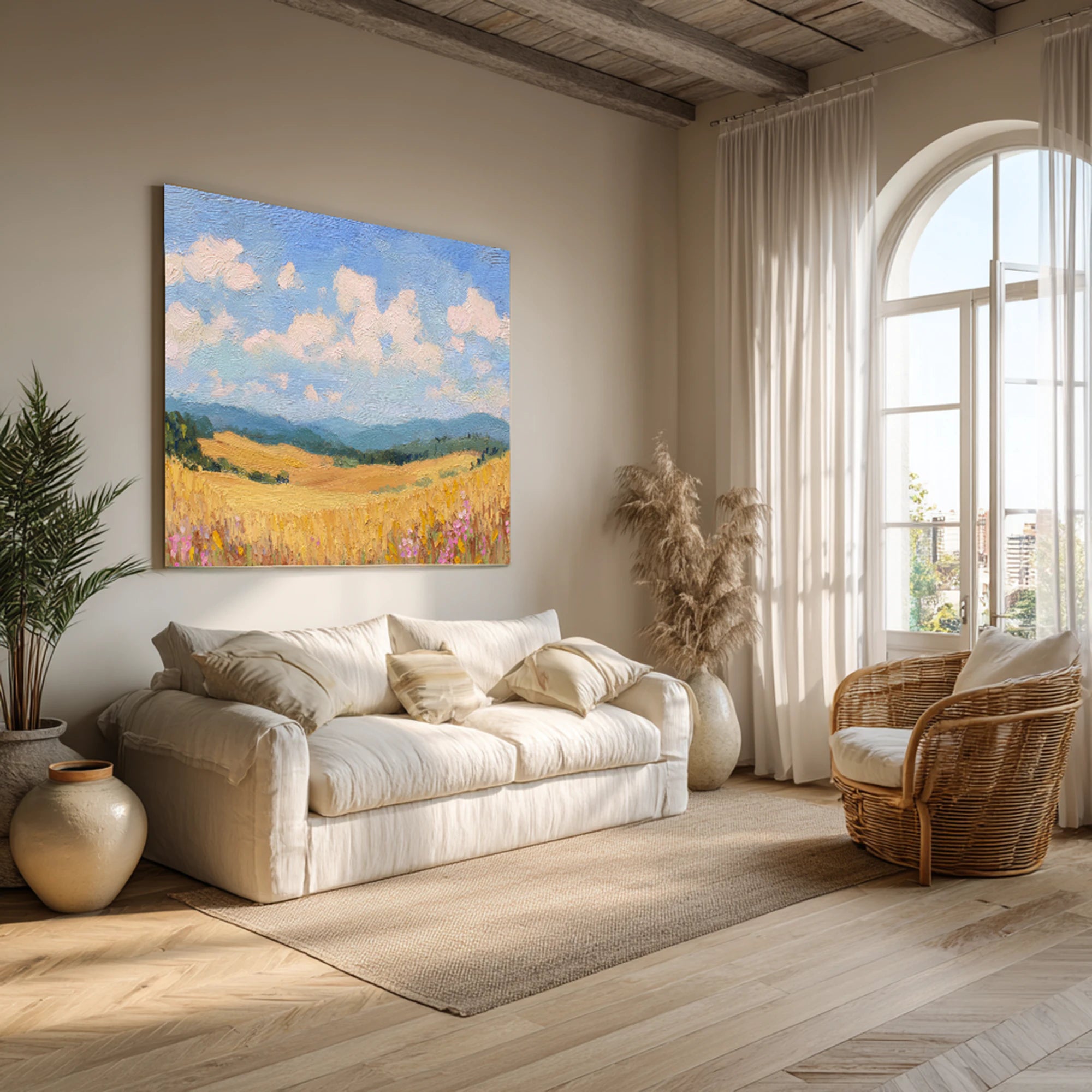 Sunny Wheat Field Landscape Oil Painting #FT575