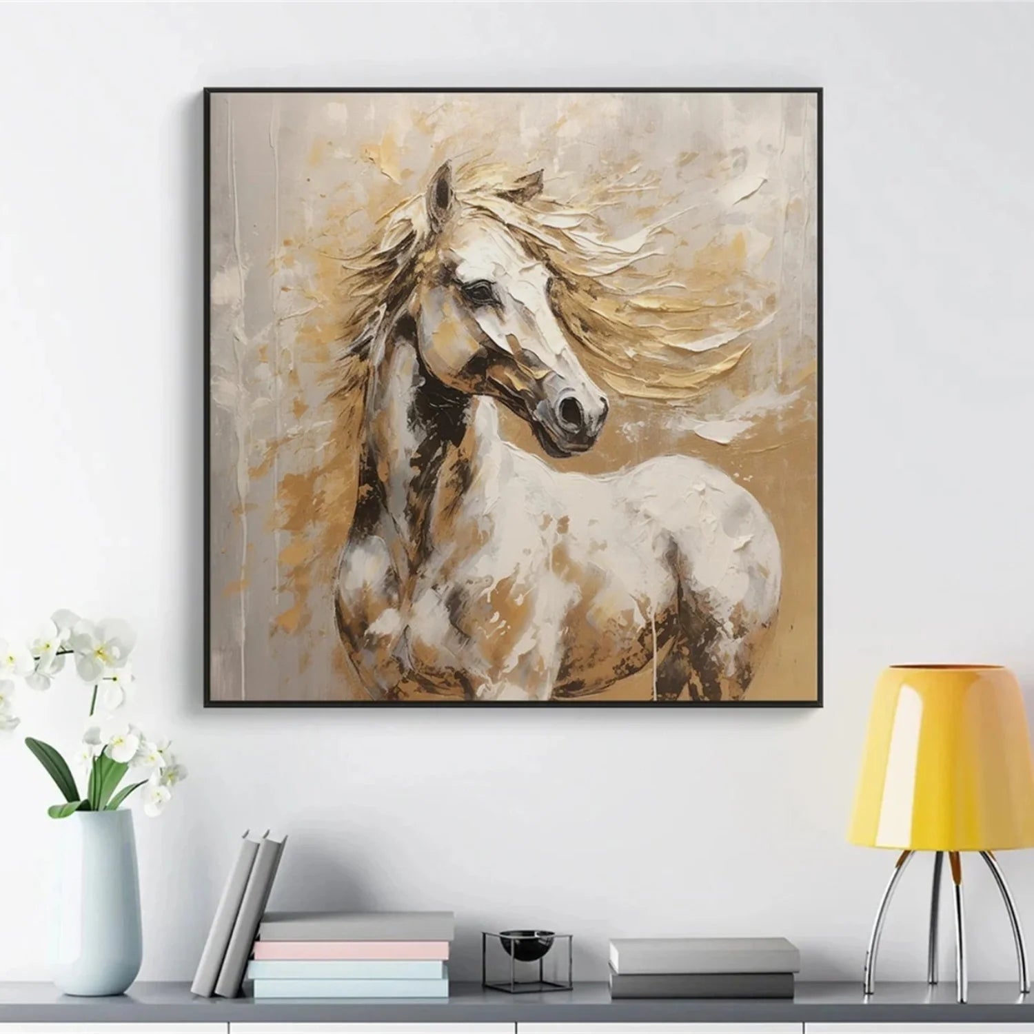 Beige and Brown Horse Abstract Animal Wall Art #AM075