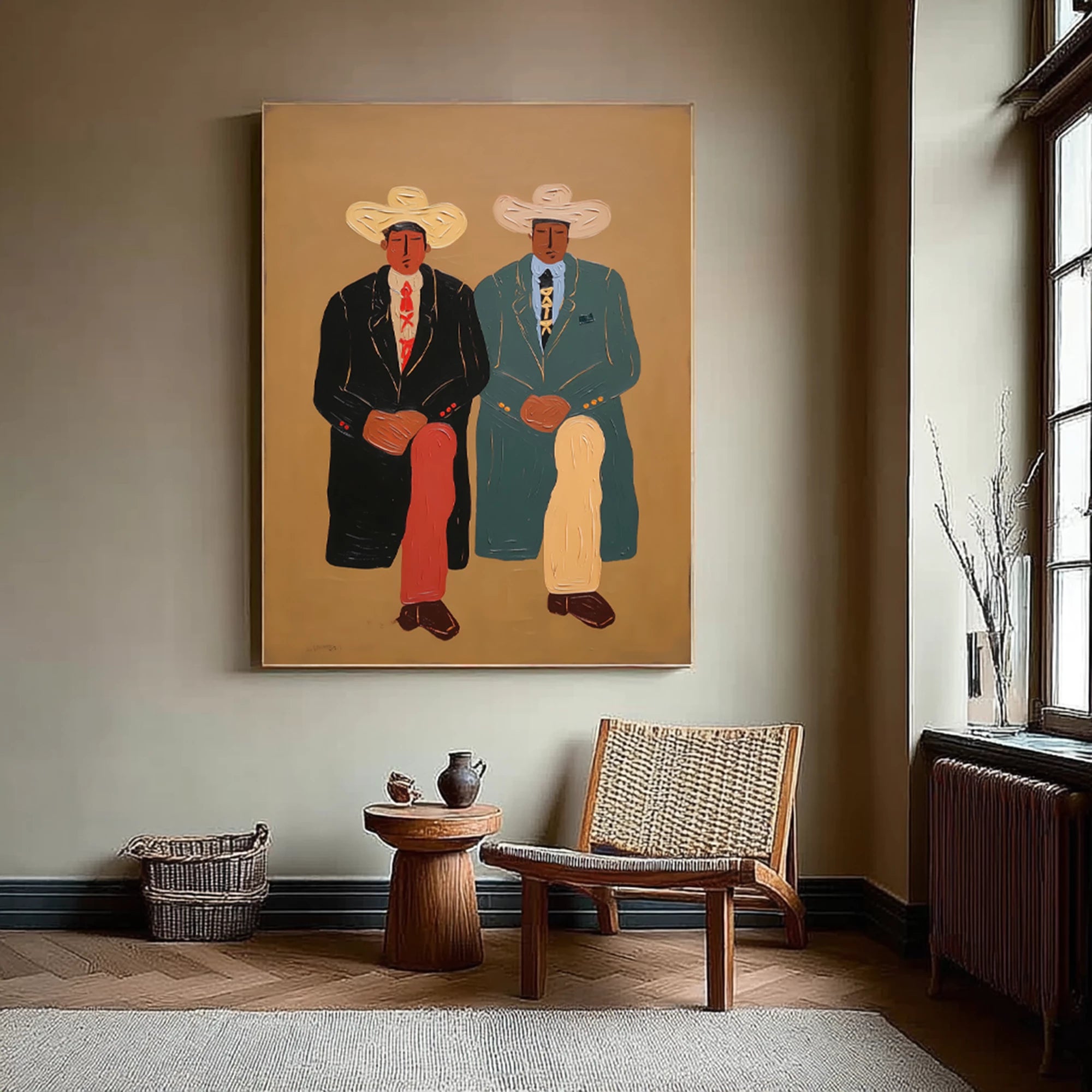 Vintage Western Cowboy Sitting Canvas Art #AB549