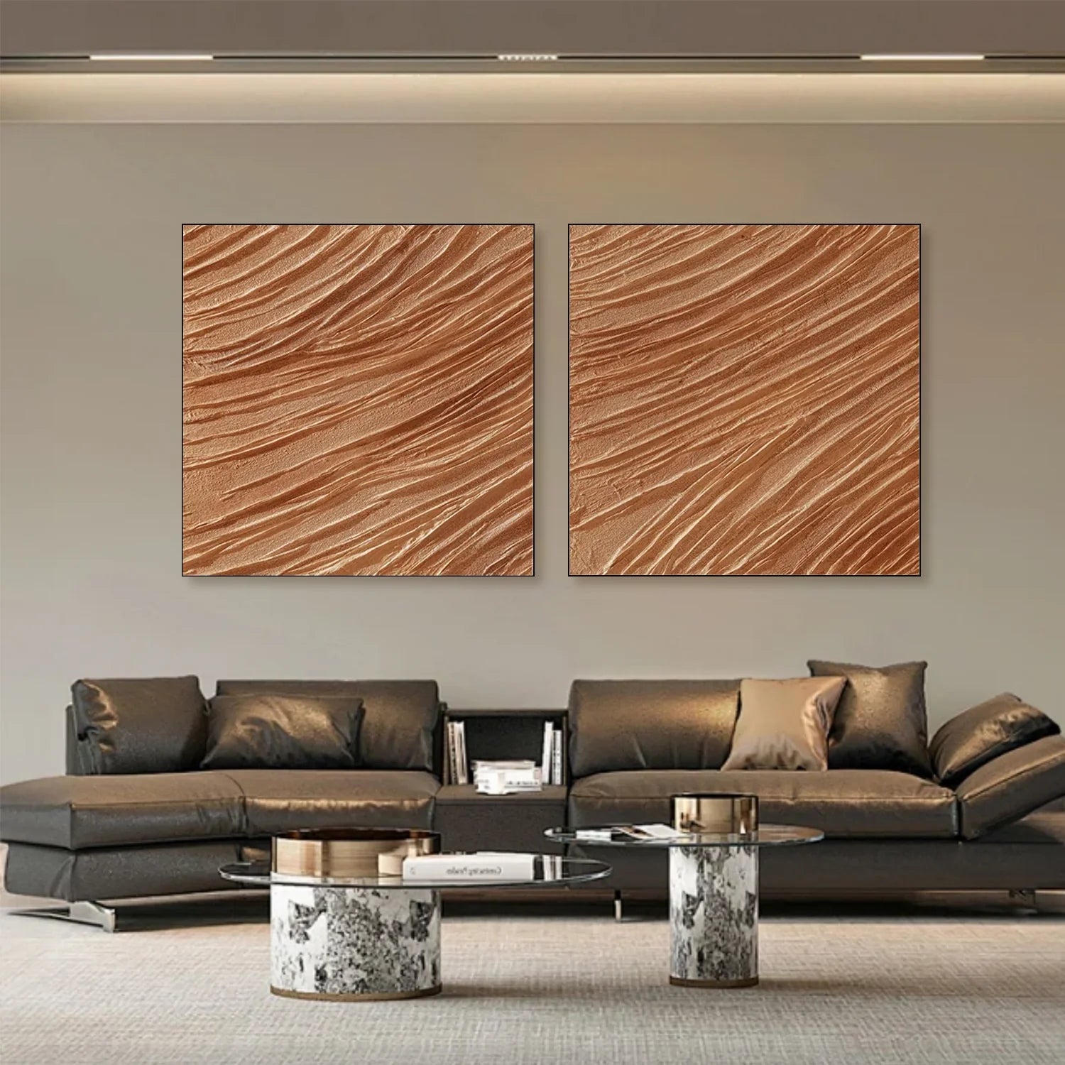 Brown Minimalist_Textured Canvas Art Set of 2 #MZ107