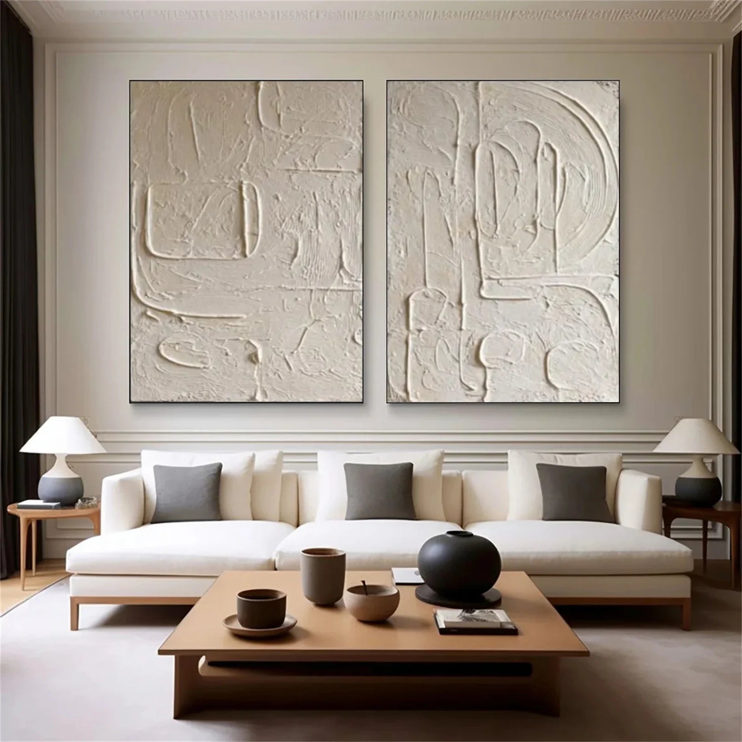 White Minimalist_Textured_Canvas Art Set of 2 #MD274