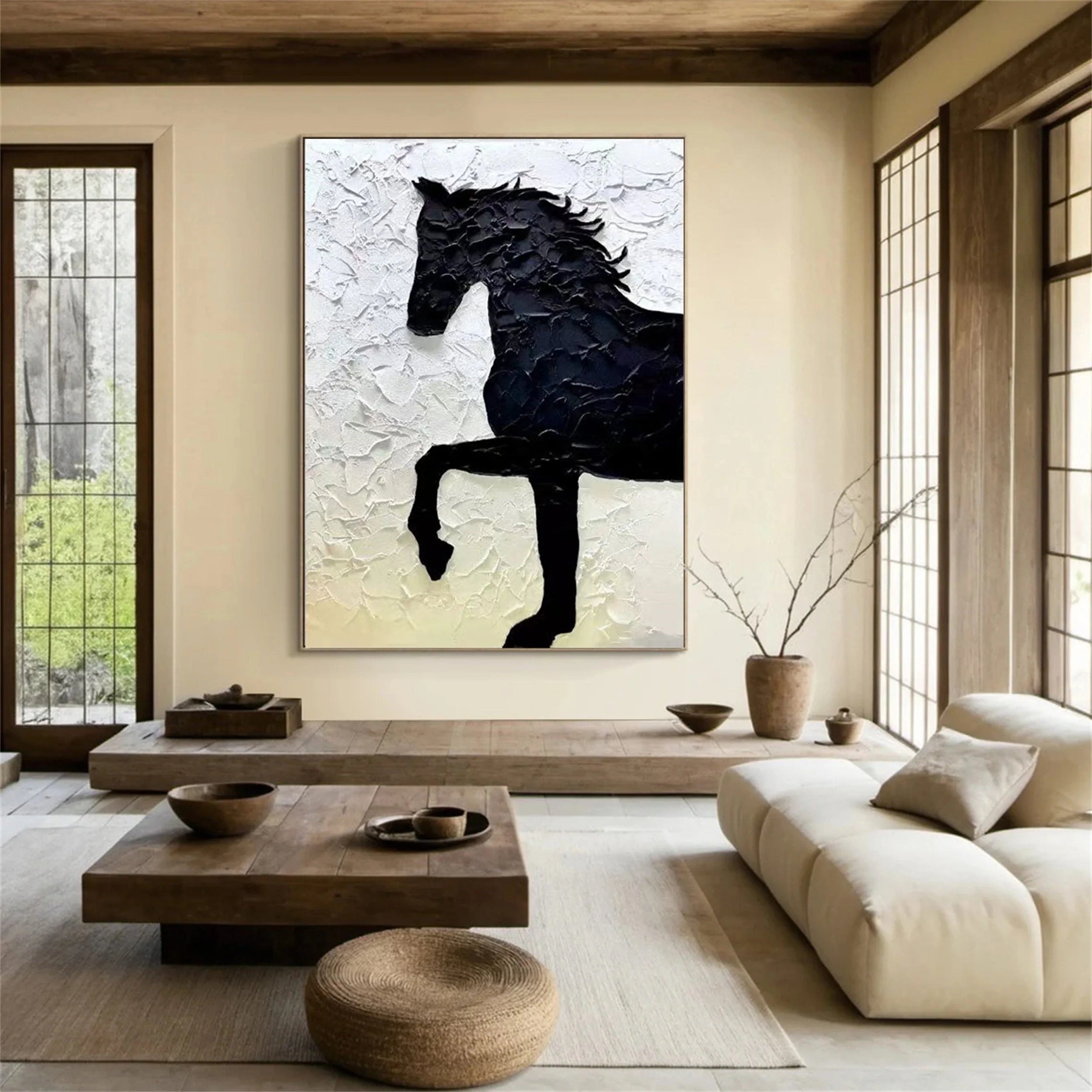 White And Black Horse Abstract Animal Wall Art #AM015