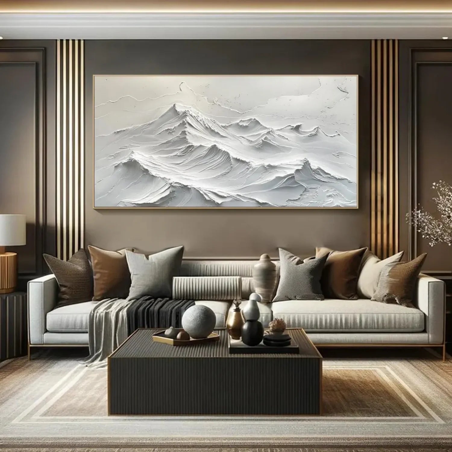 White Minimalistic Mountain Textured Art #MD208