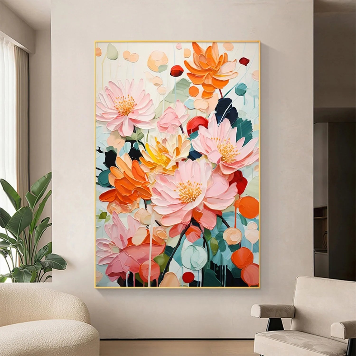 Colorful Flower & Tree Abstract Textured Wall Art #FT082