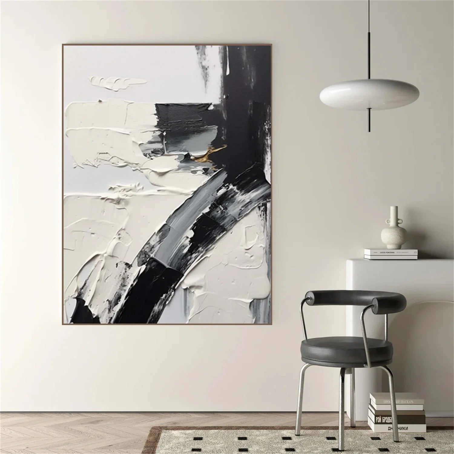 White and Black Minimalistic Textured Art #MD244
