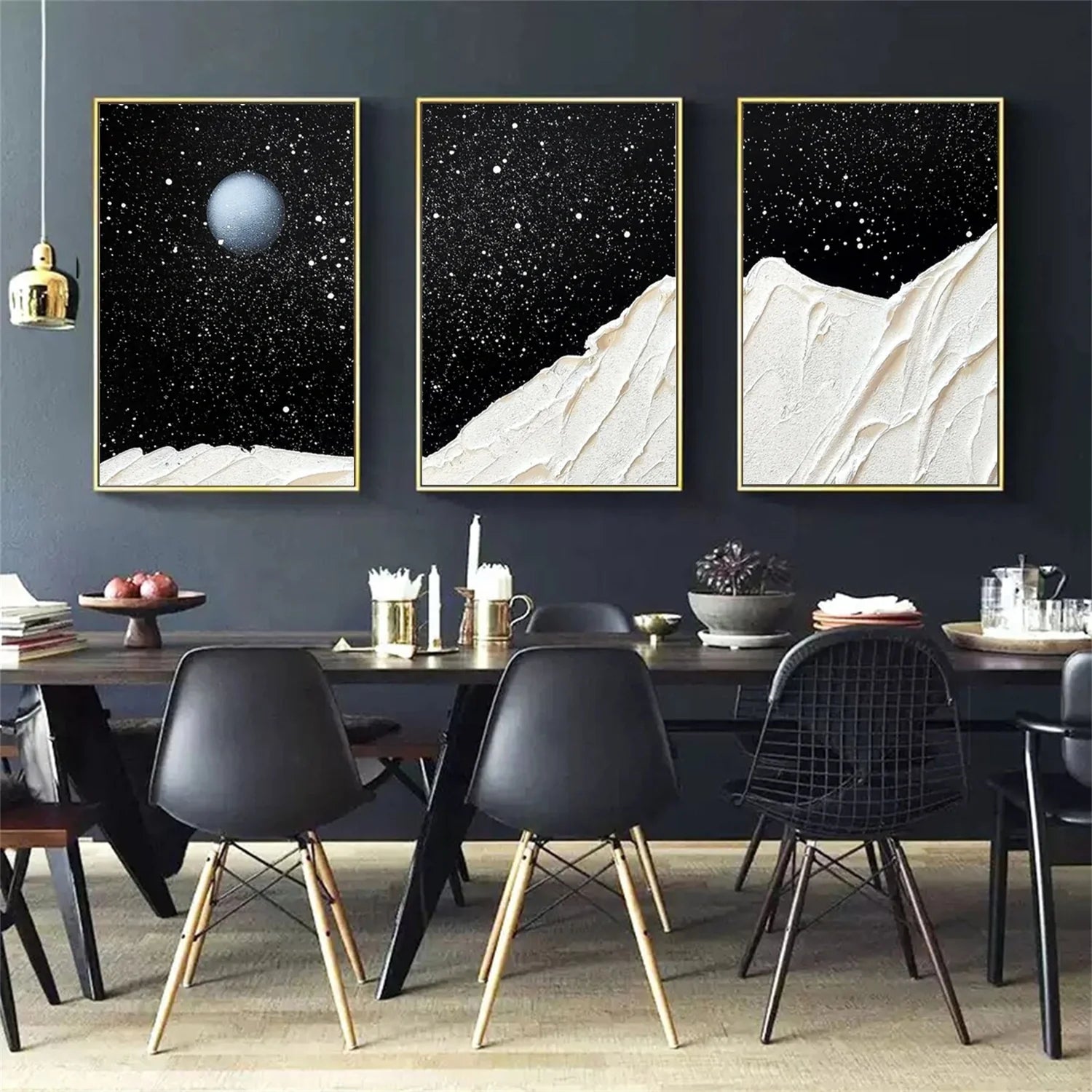 Black and White Minimalist_Textured_Canvas Art Set of 3 #MD269