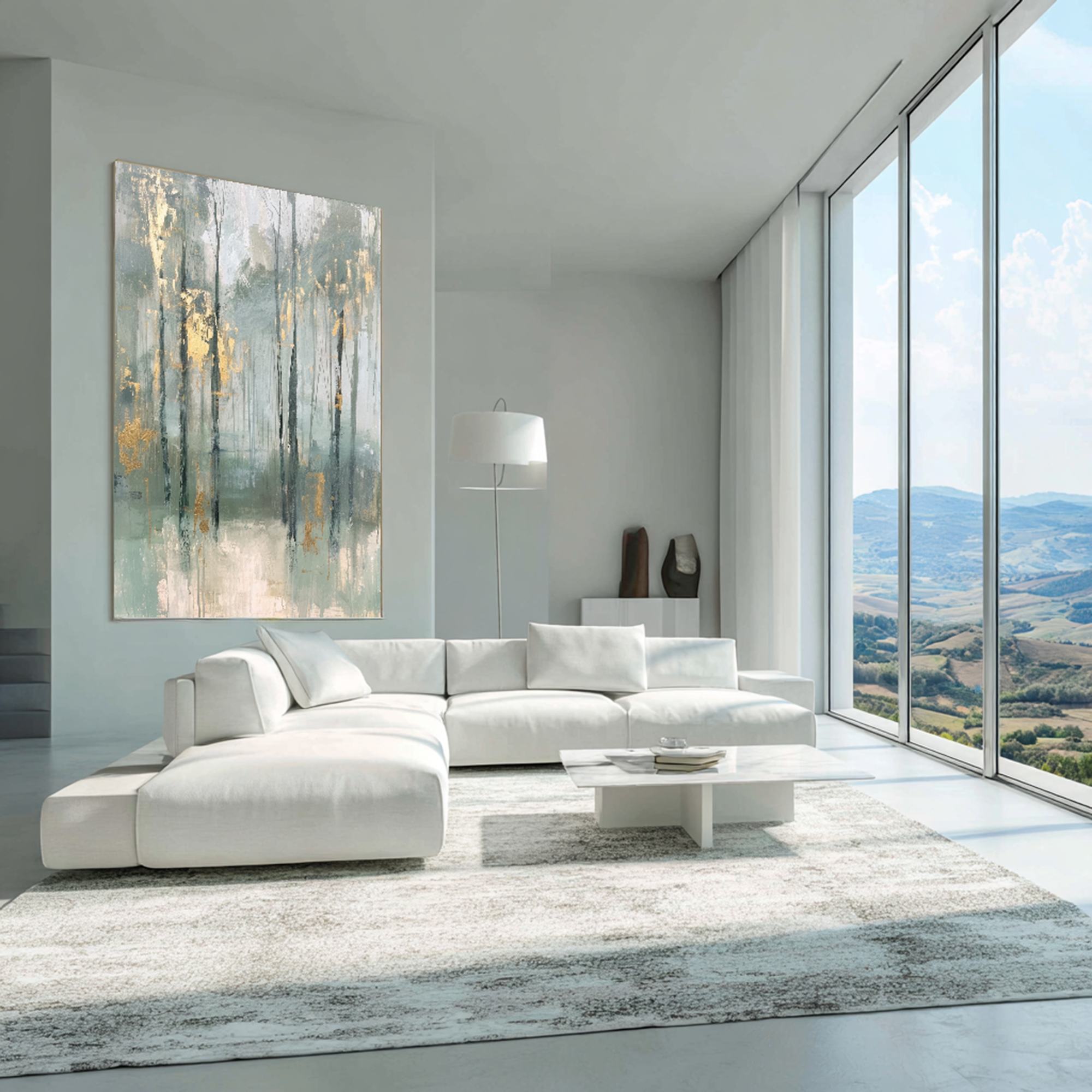 Misty Forest Abstract Oil Painting with Gold Leaf Accents #FT207