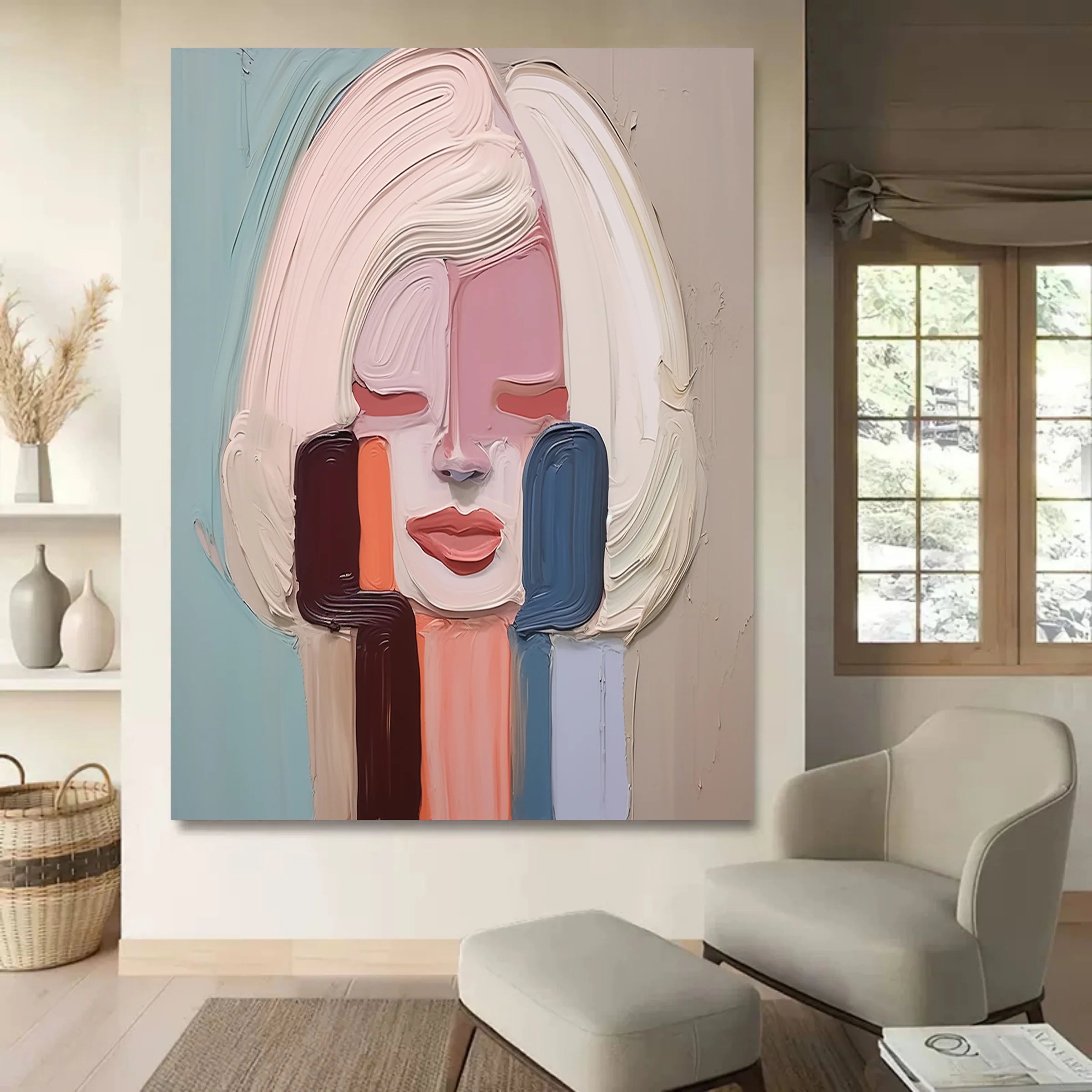 Hand-Painted Abstract Portrait Oil Painting #AB133
