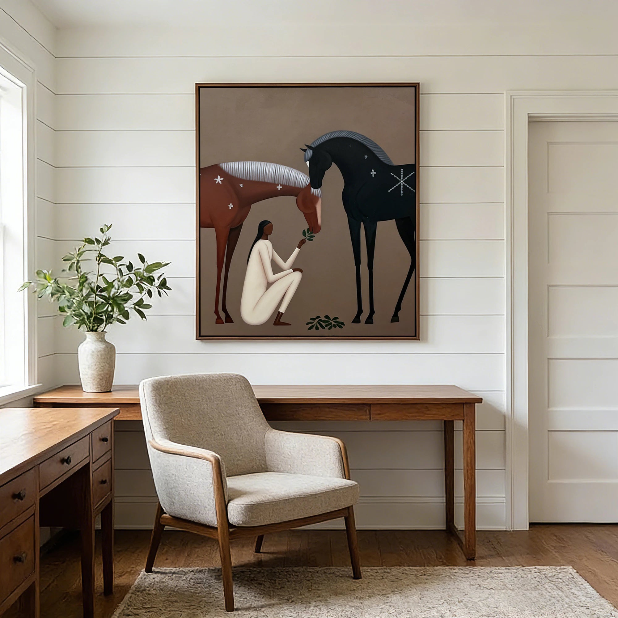 Two Horses Neutral Earthy Tone Wall Art #AB183