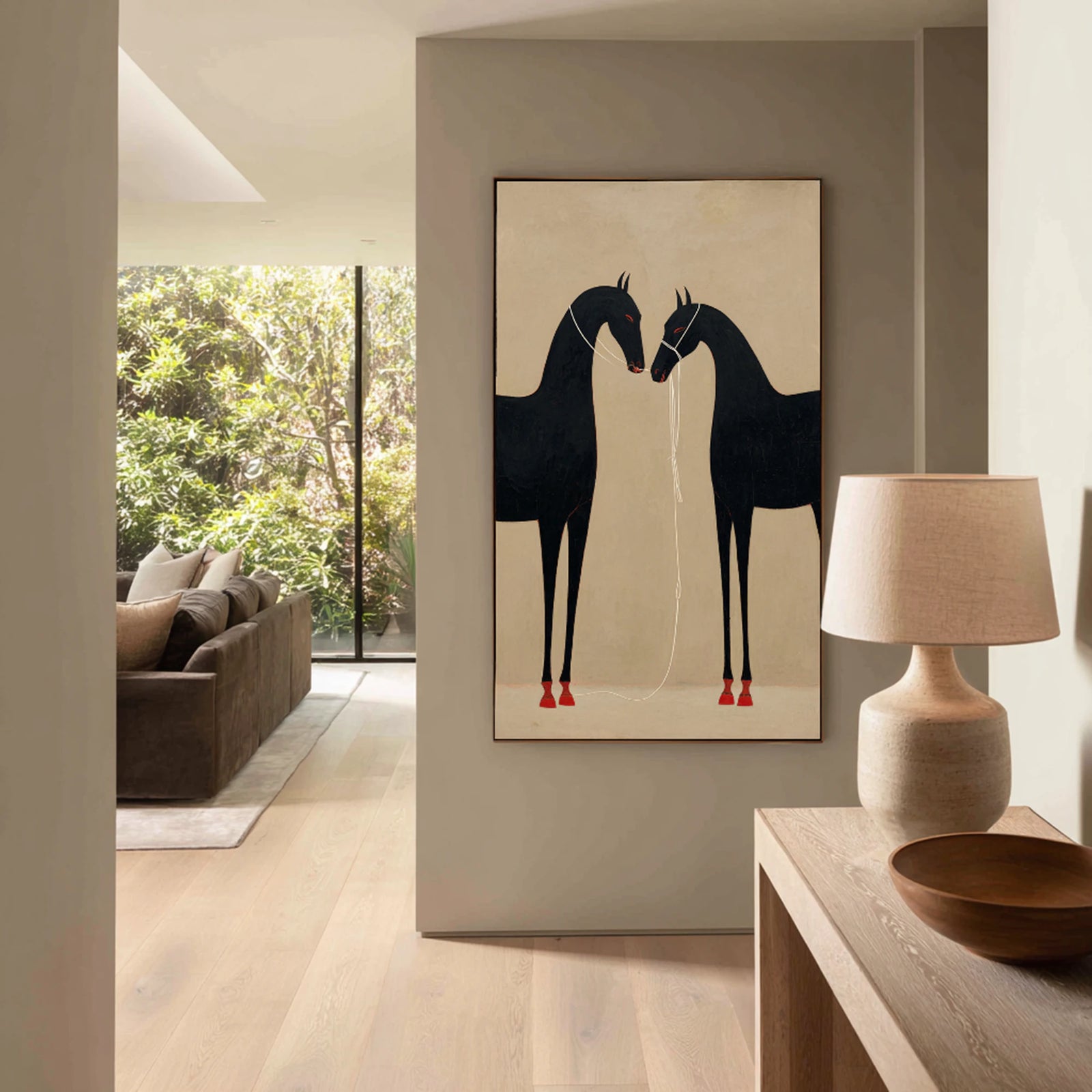 Original Hand-painted Black Horses Oil Painting #WA537