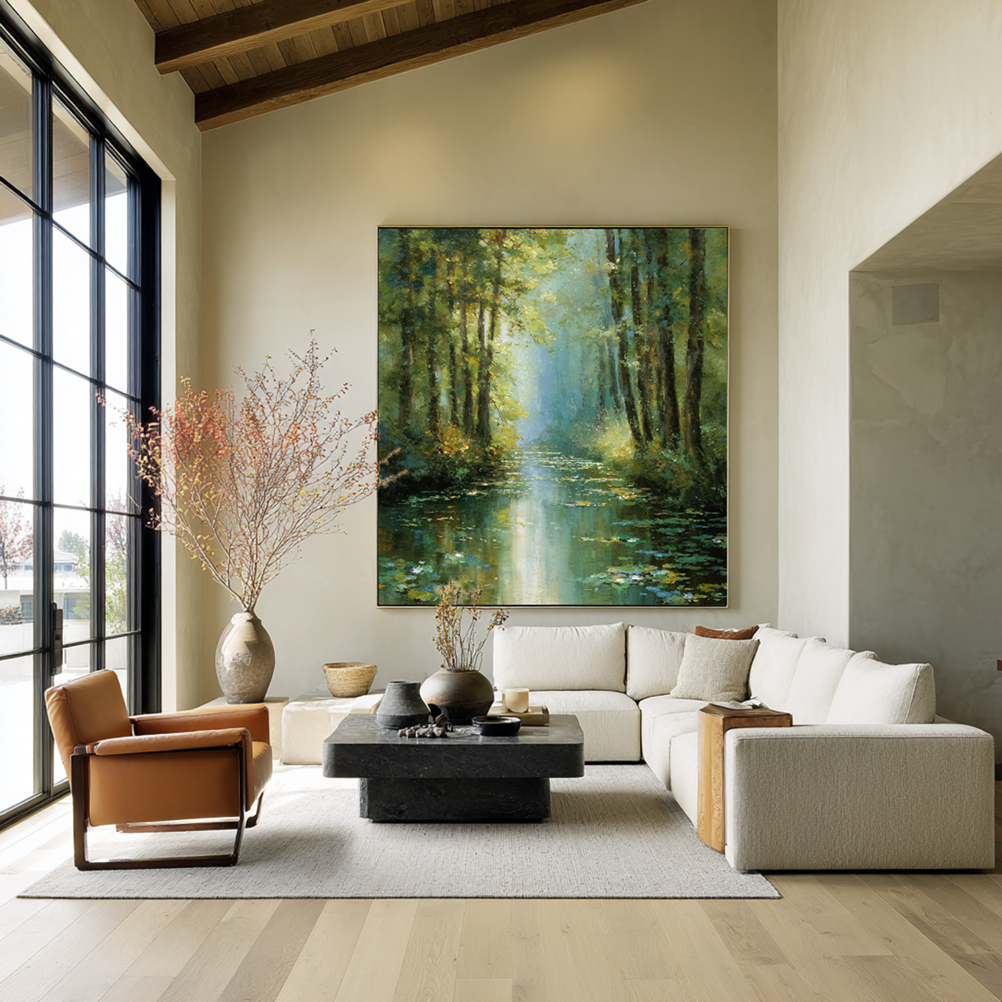 Impressionist Woodland River Landscape Wall Art #FT327
