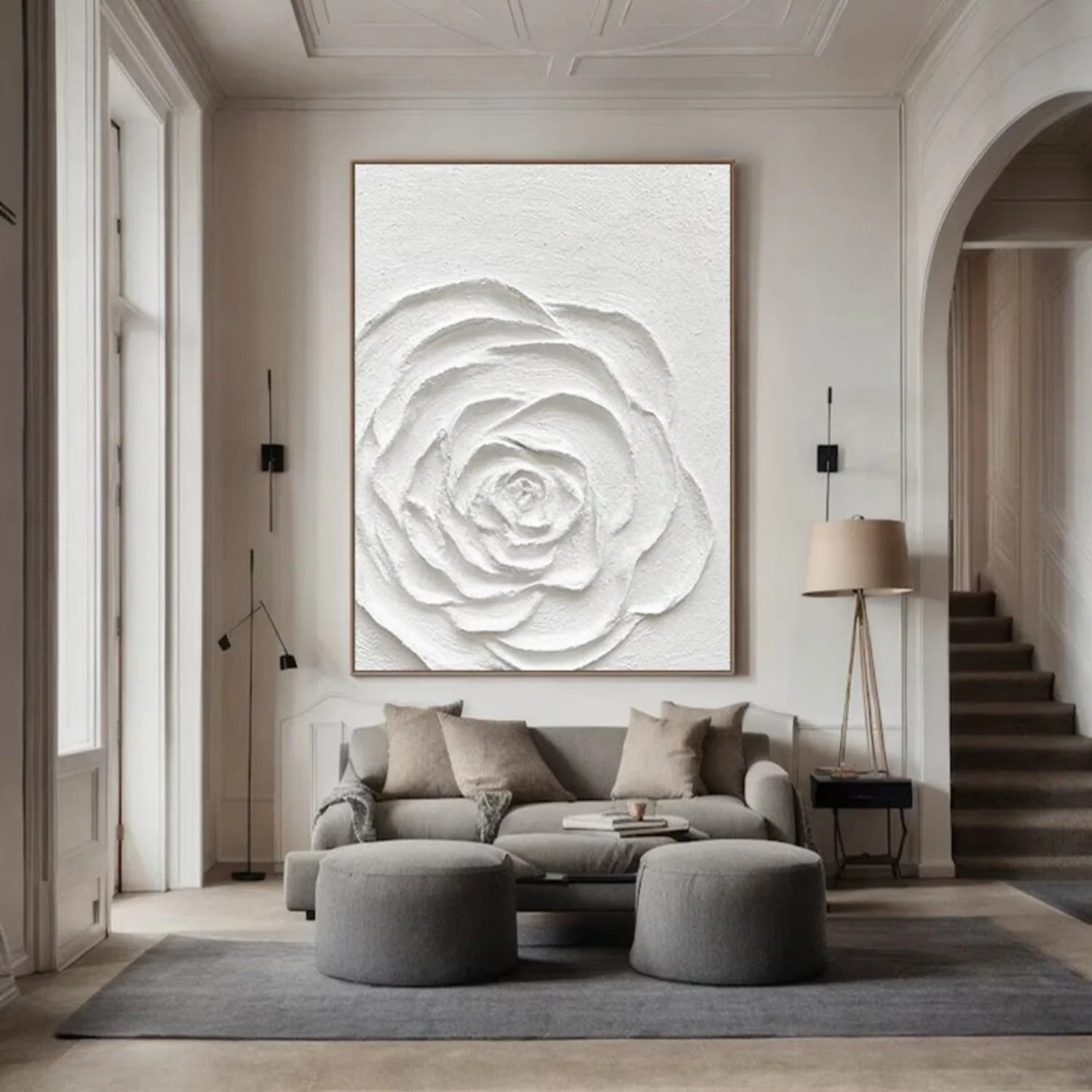 White Flower & Tree Abstract_Textured Wall Art #FT127