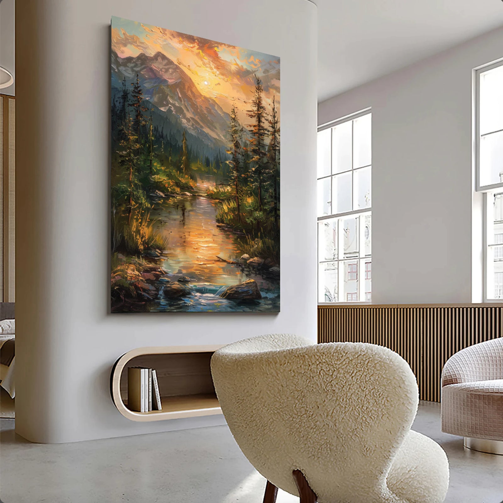 Mountain Sunset River Landscape Oil Painting #FJ668