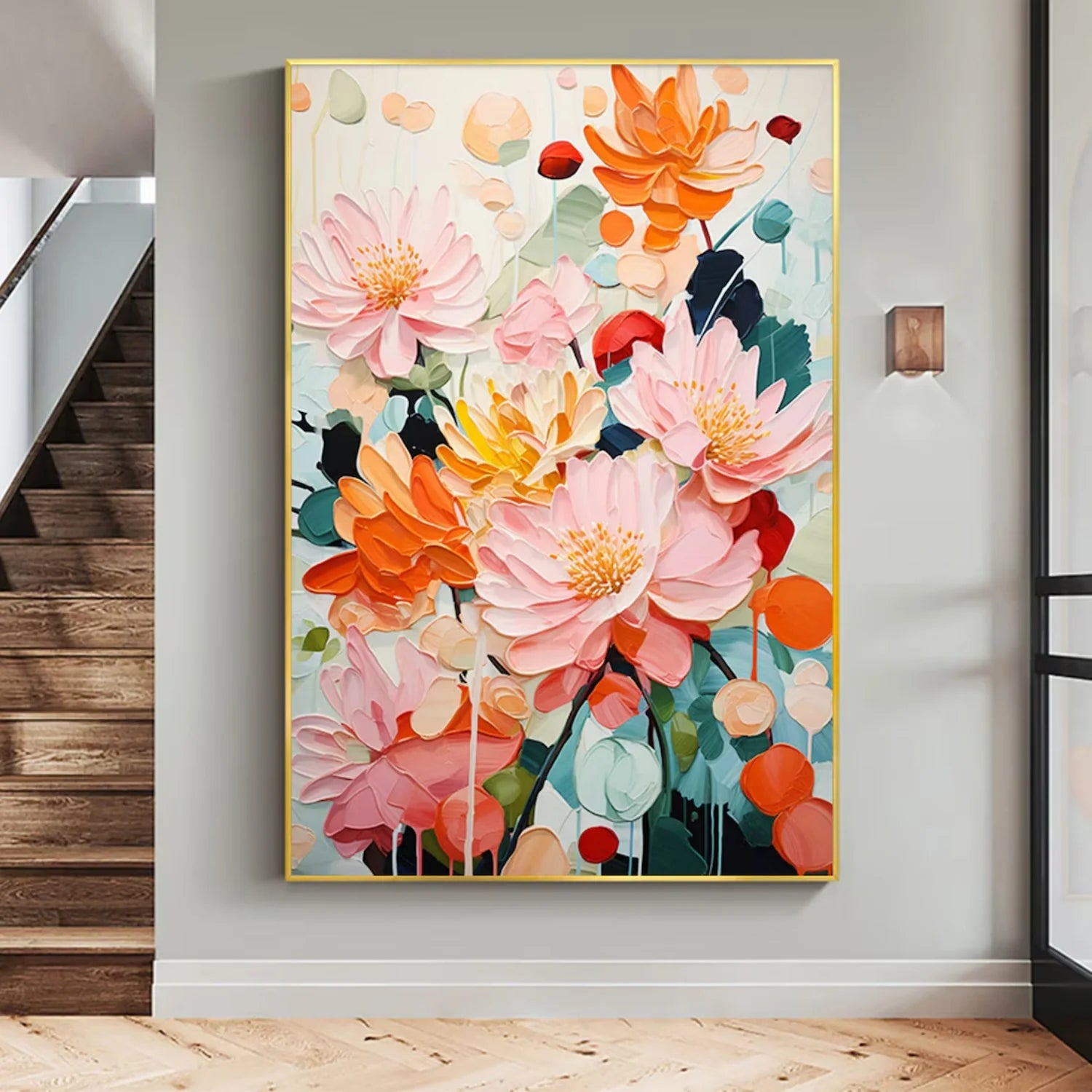 Colorful Flower & Tree Abstract Textured Wall Art #FT082