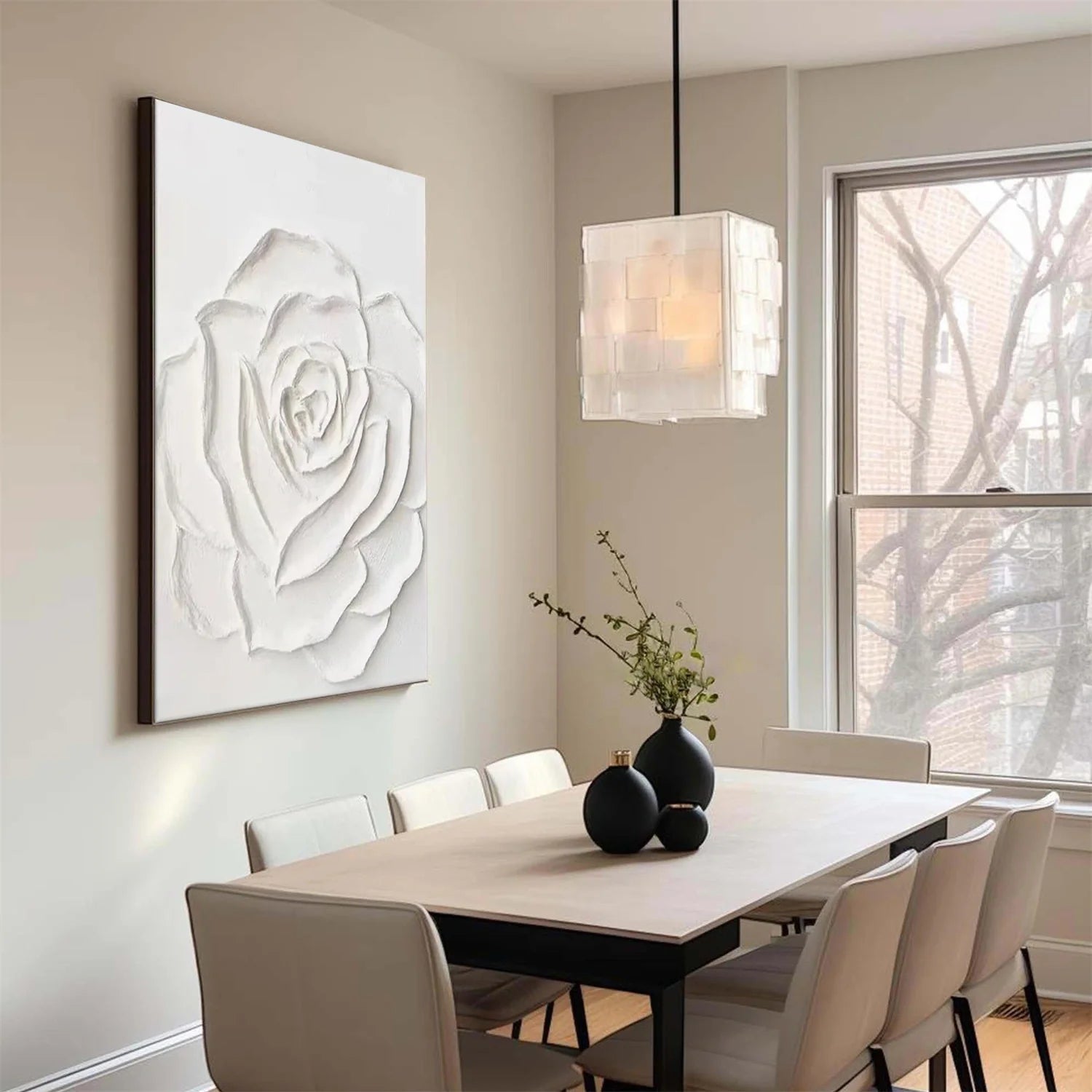 White Flower & Tree Abstract_Textured Wall Art #FT130