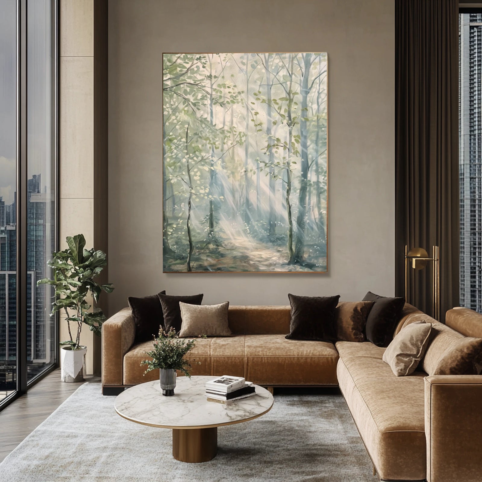Sunlit Forest Path Hand-Painted Oil Painting #FJ669