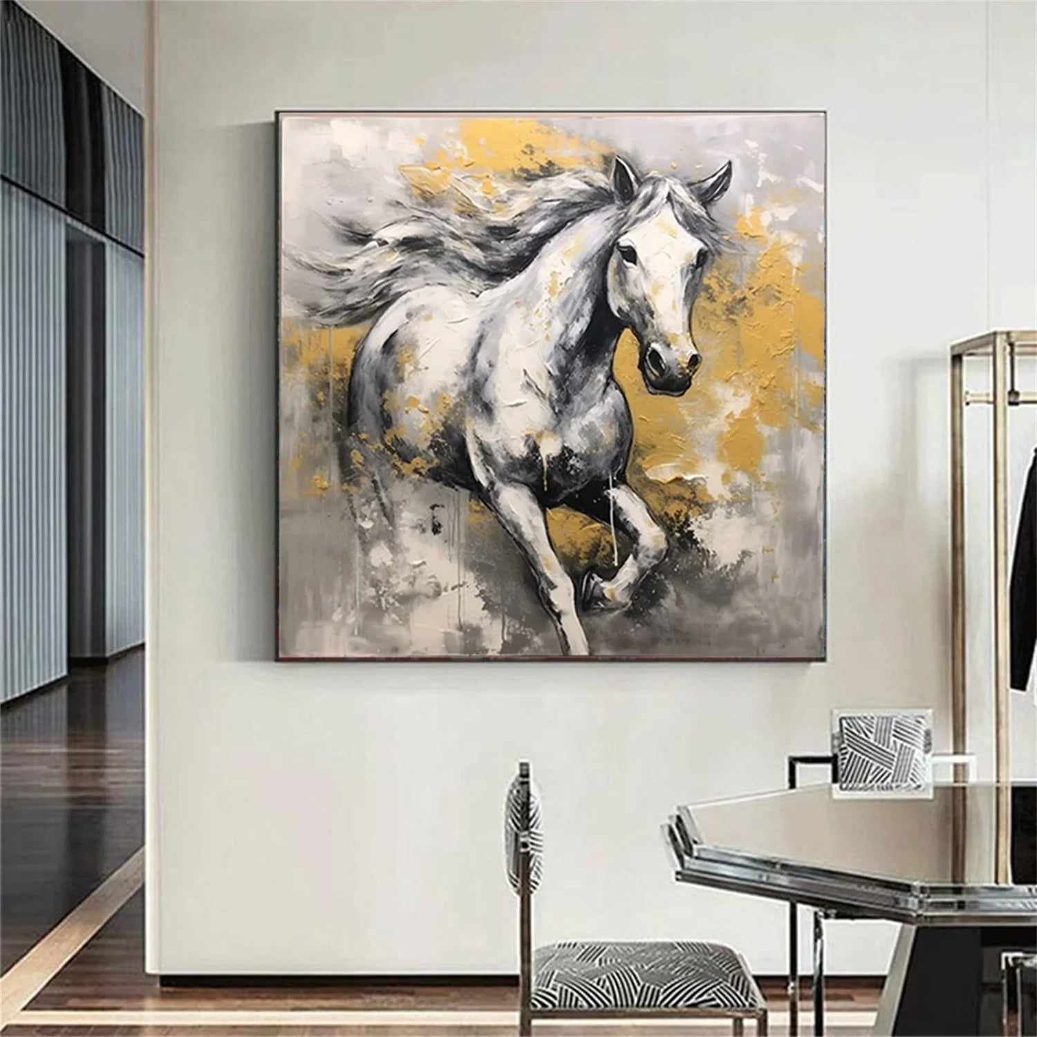 Black and White Horse Abstract Animal Wall Art #AM066