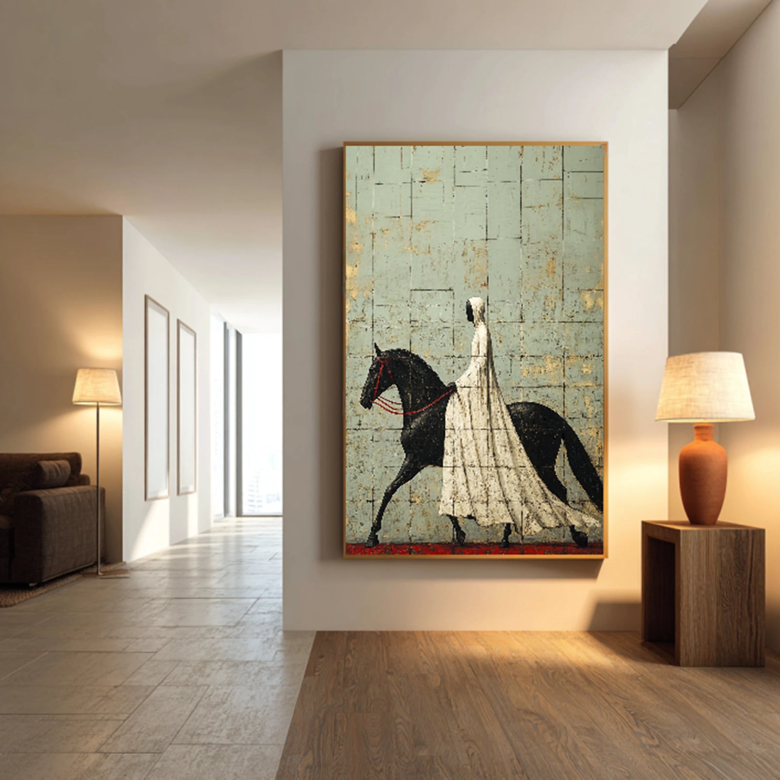 Hand-painted Abstract Horsewoman Oil Painting, Equestrian Wall Art #WA522