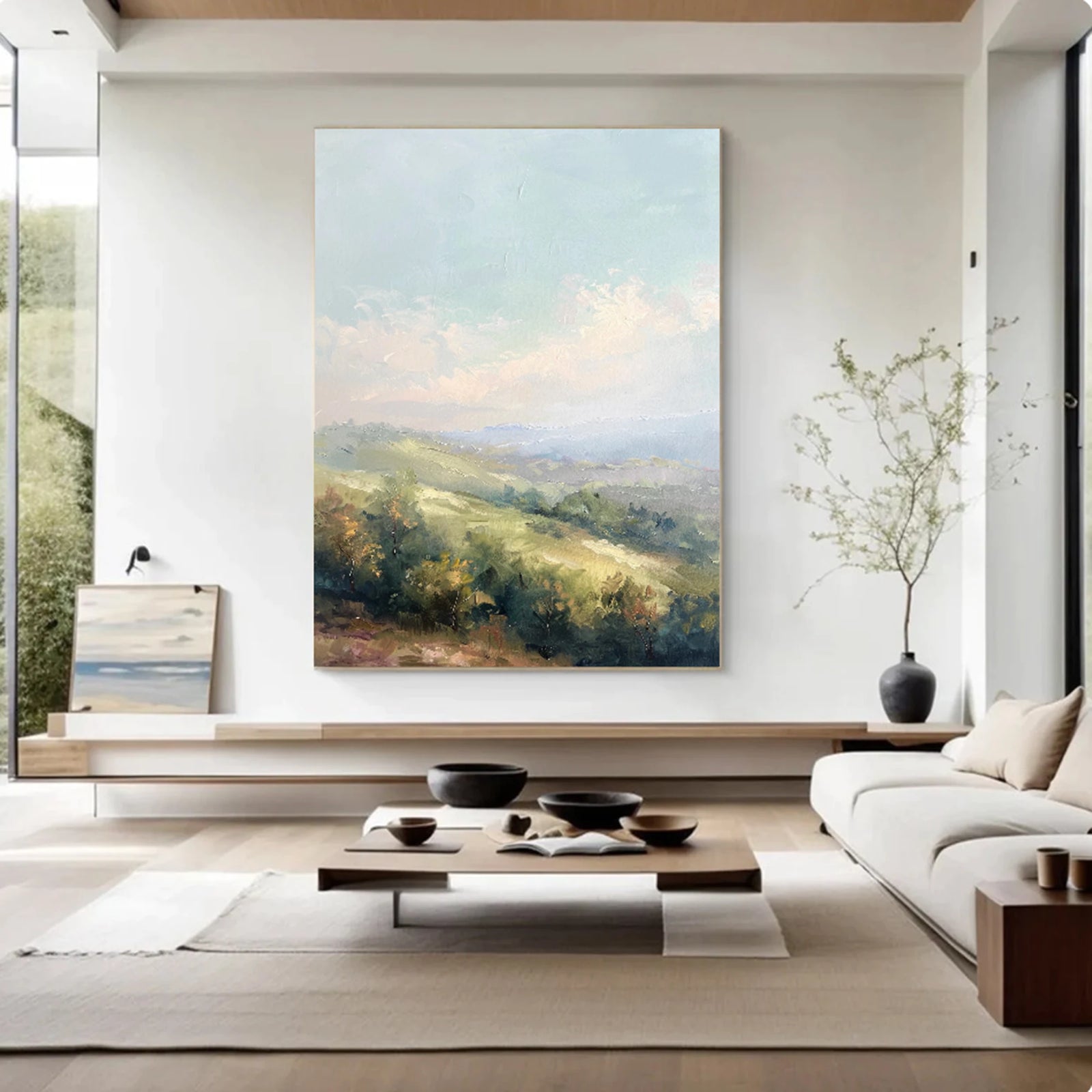 Large Abstract Nature Wall Art, Hand-painted Light Blue Sky Artwork #FJ594