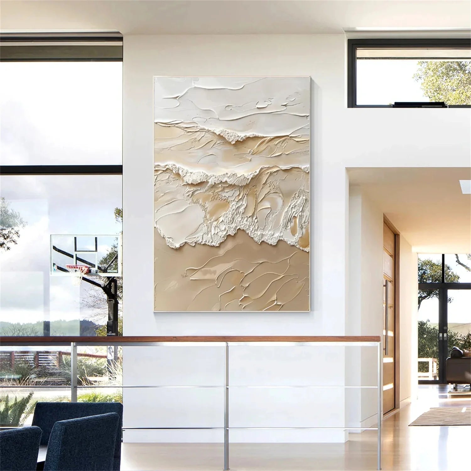 Beige and Brown Sea & Sky Abstract_Textured_Wall Art #SK144