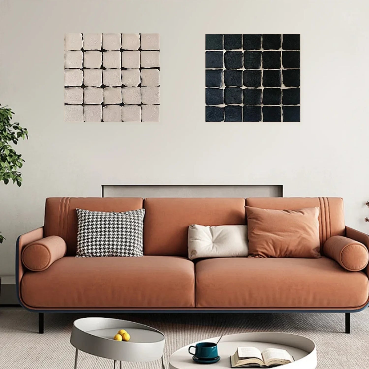 Black and Beige Minimalist_Textured _Canvas Art Set of 2 #MZ100