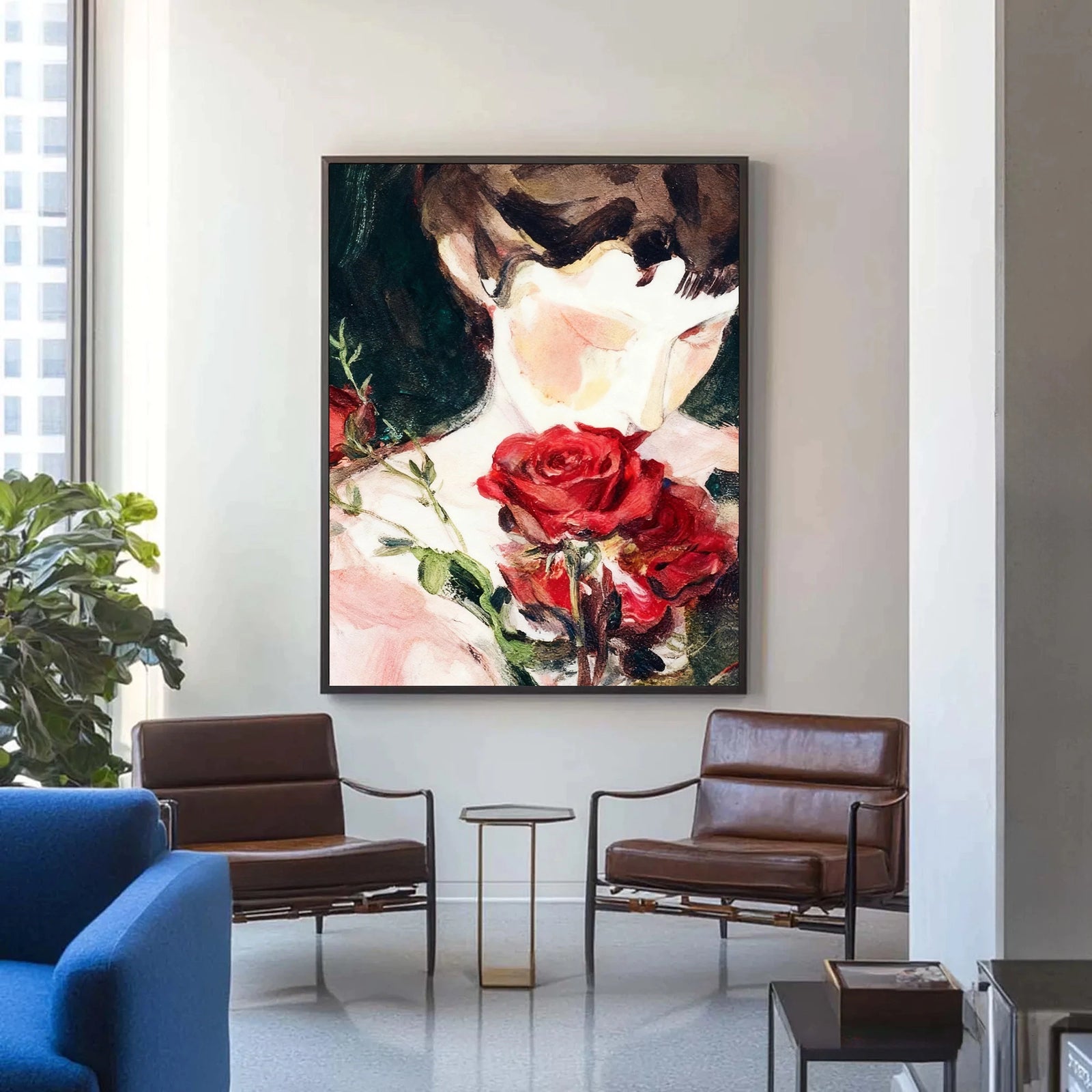 Woman with Red Roses Oil Painting #AB321
