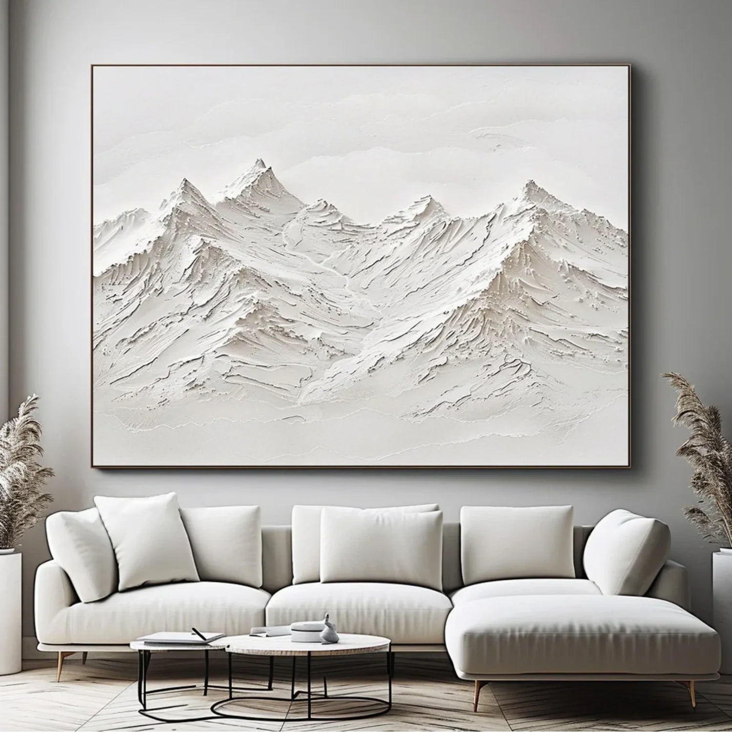 White Minimalistic Mountain Textured Art #MD206