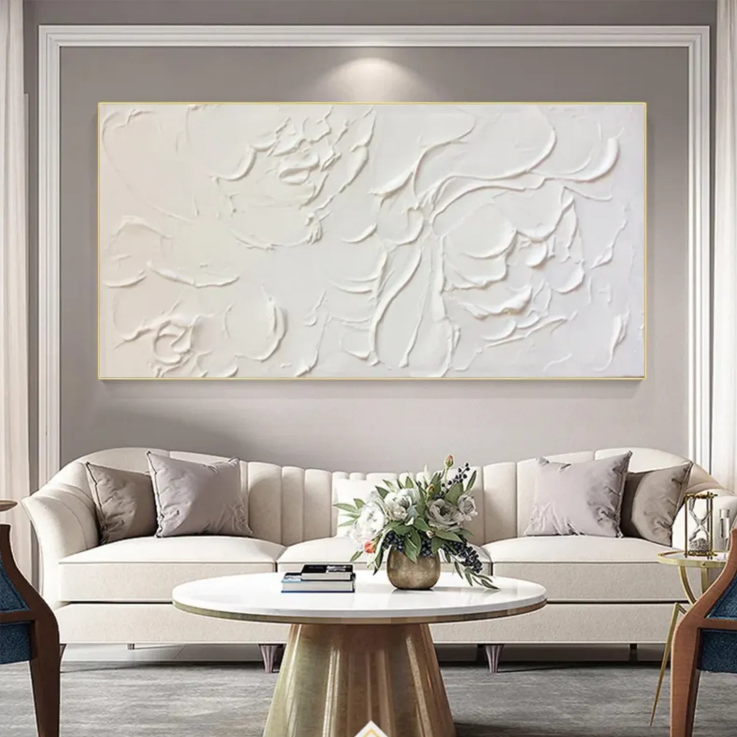 White and Beige Minimalist_Textured_Canvas Art #MD259