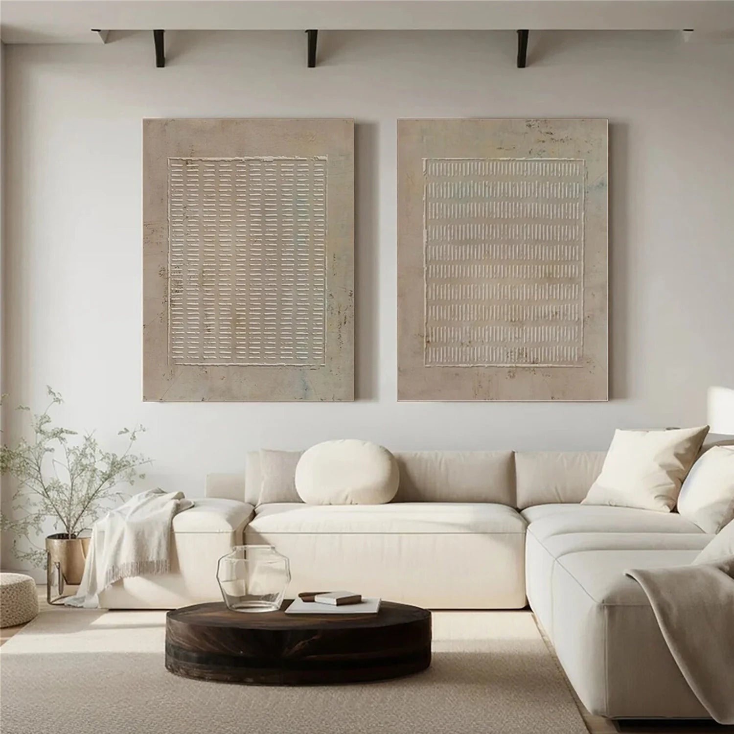 Beige and Brown Wabi Sabi Textured Canvas Art Set of 2 #WA641