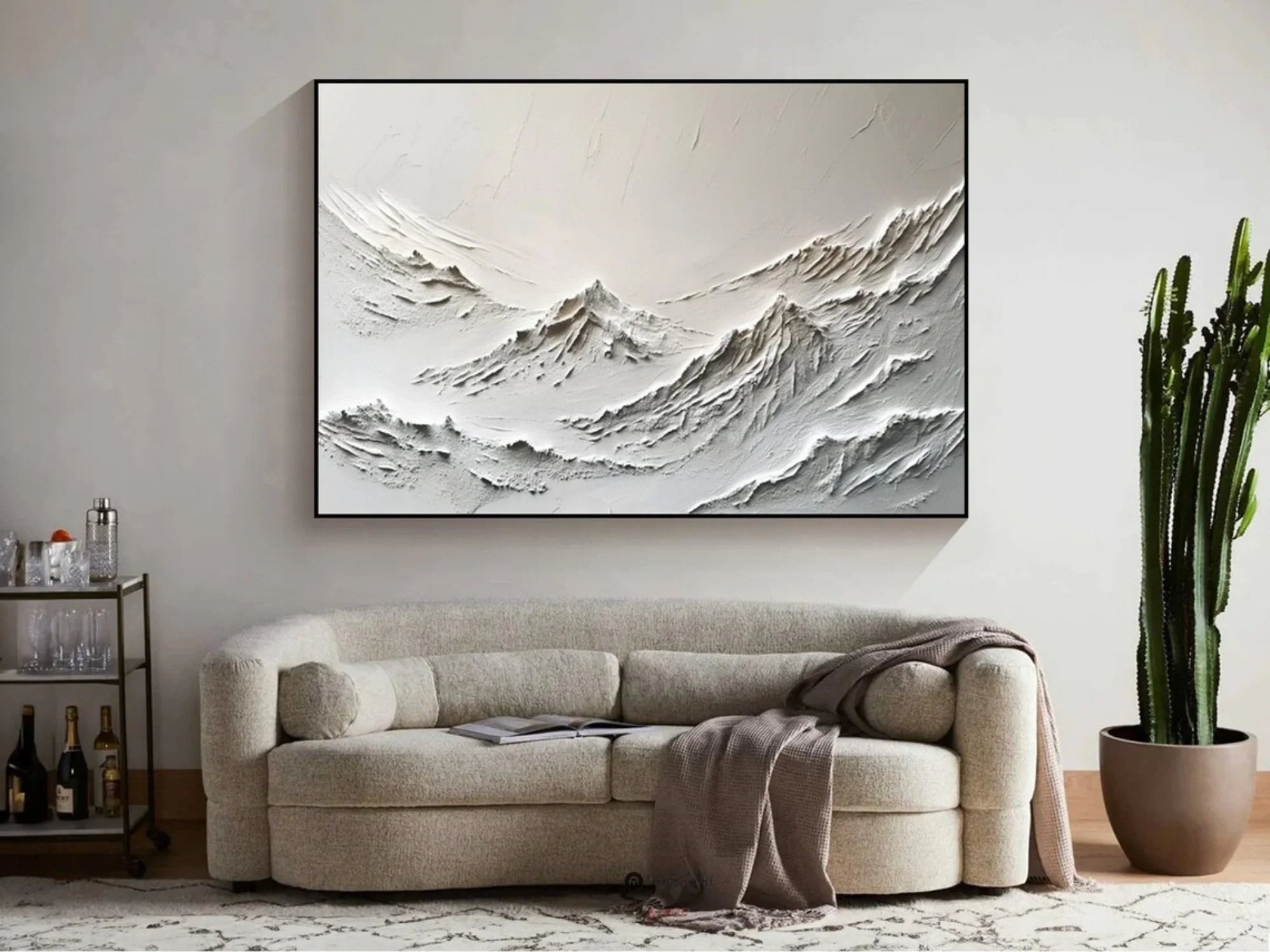 White Minimalistic Mountain Textured Art #MD207