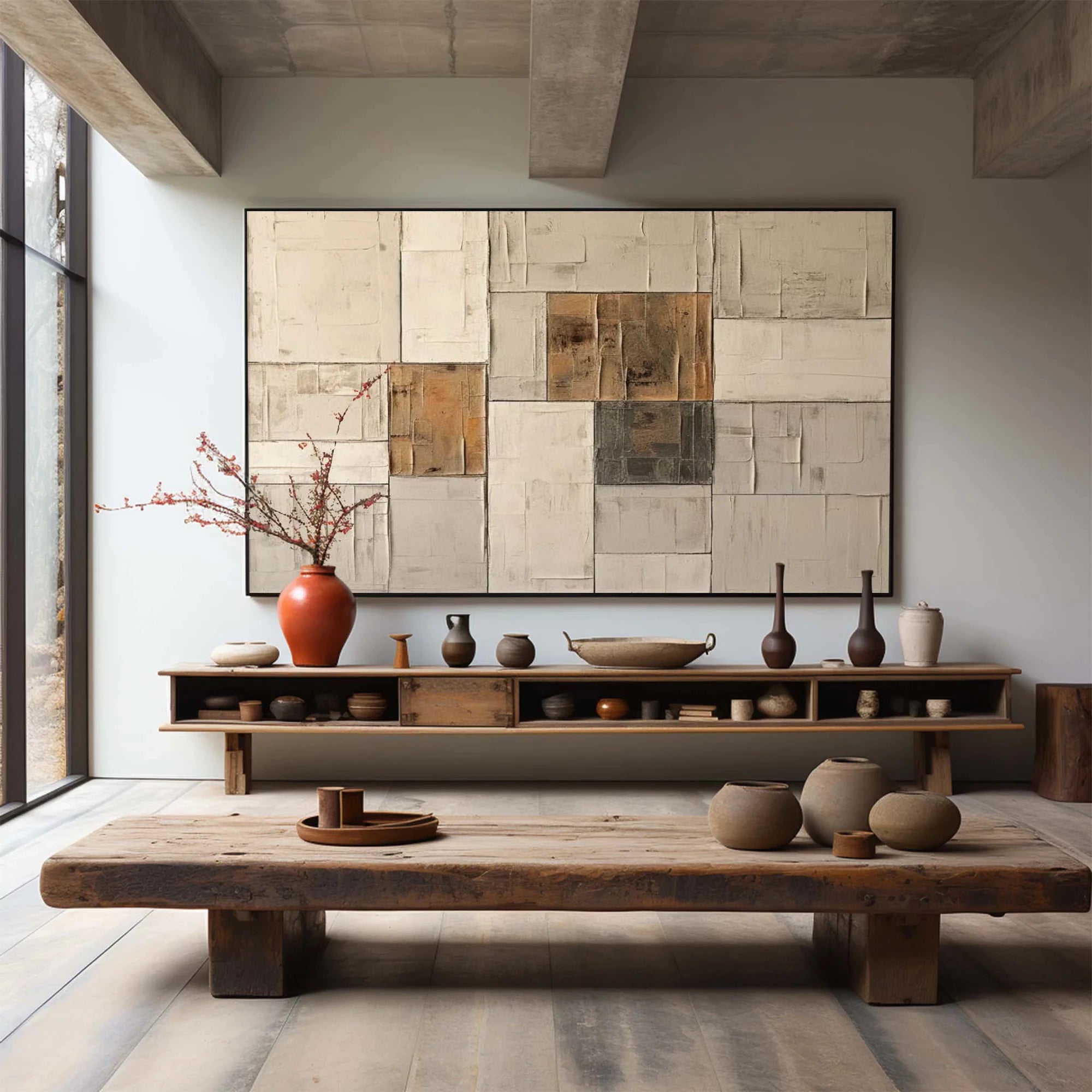 Neutral Tones Abstract Geometric Oil Painting #WA105
