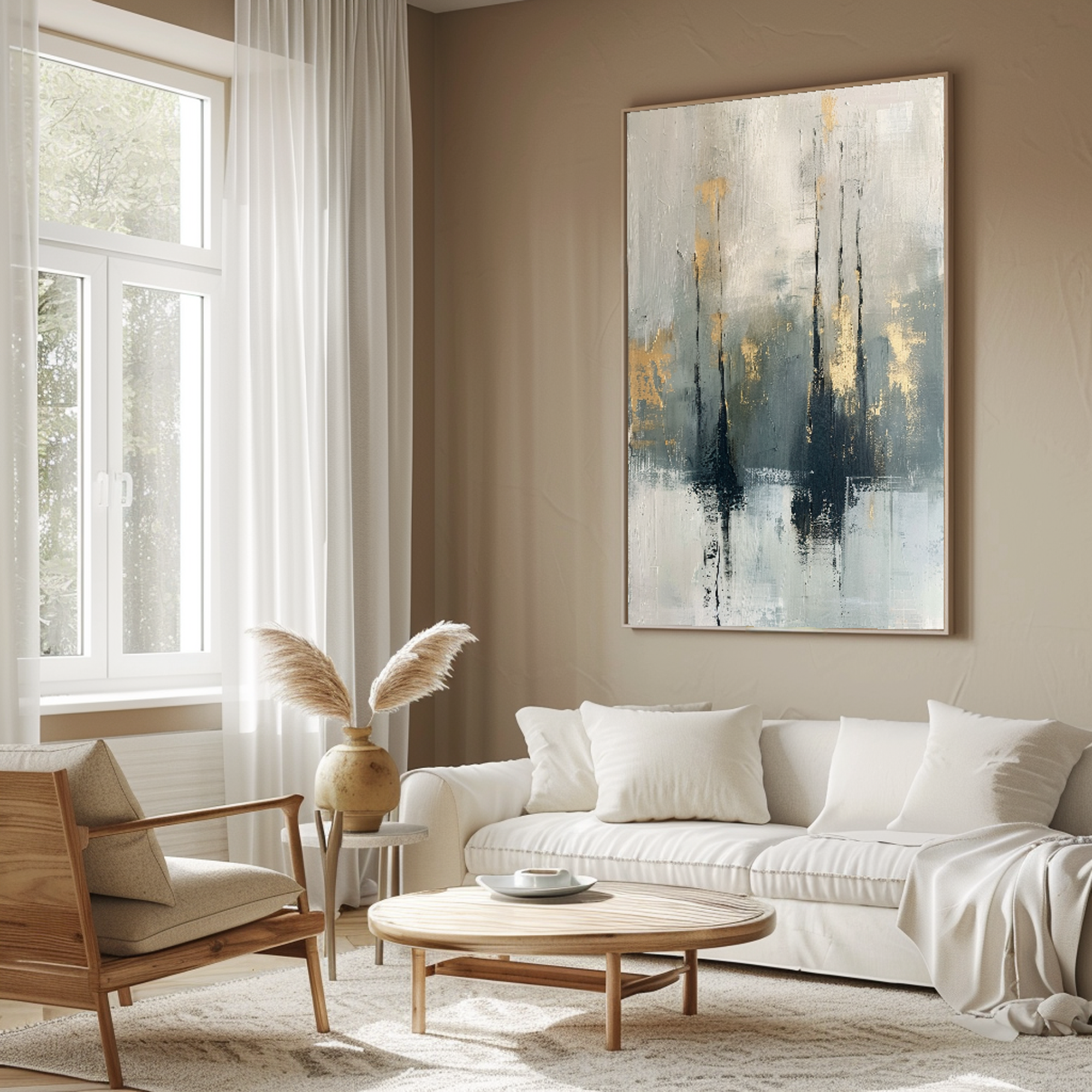 Abstract Gray & Gold Textured Oil Painting #FT214