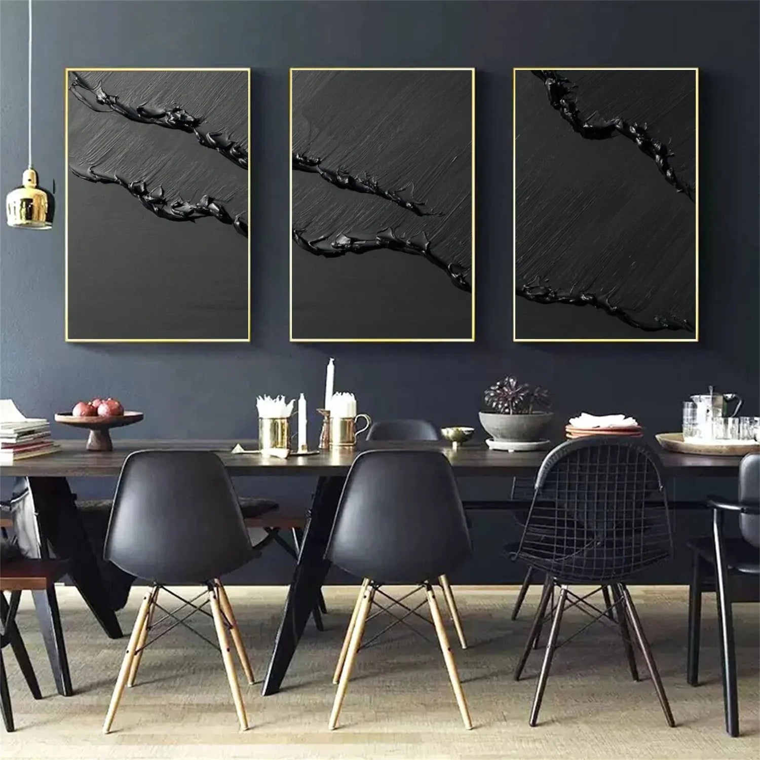 Black Minimalist_Textured _Canvas Art Set of 3 #MZ115