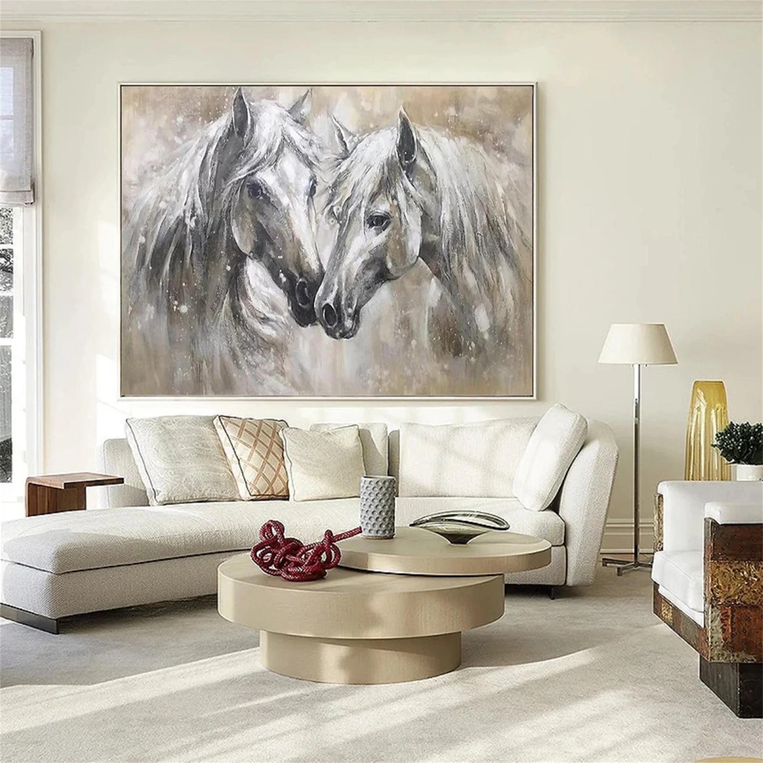 White and Black Horse Abstract Animal Wall Art #AM046