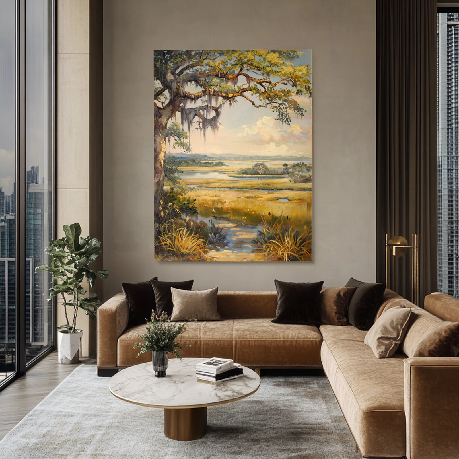 Original Hand-Painted Southern Oak Landscape Oil Painting #FJ636