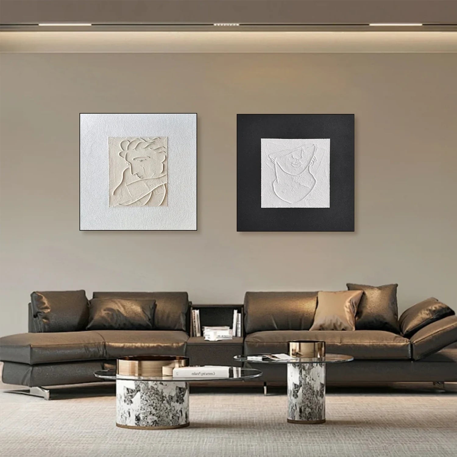 Black and White Minimalist_Textured Canvas Art Set of 2 #MZ103