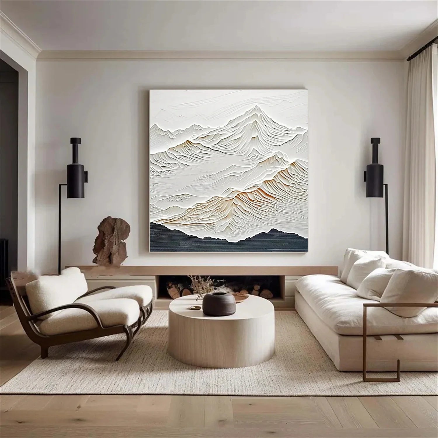 White Minimalistic Mountain Textured Art #MD221